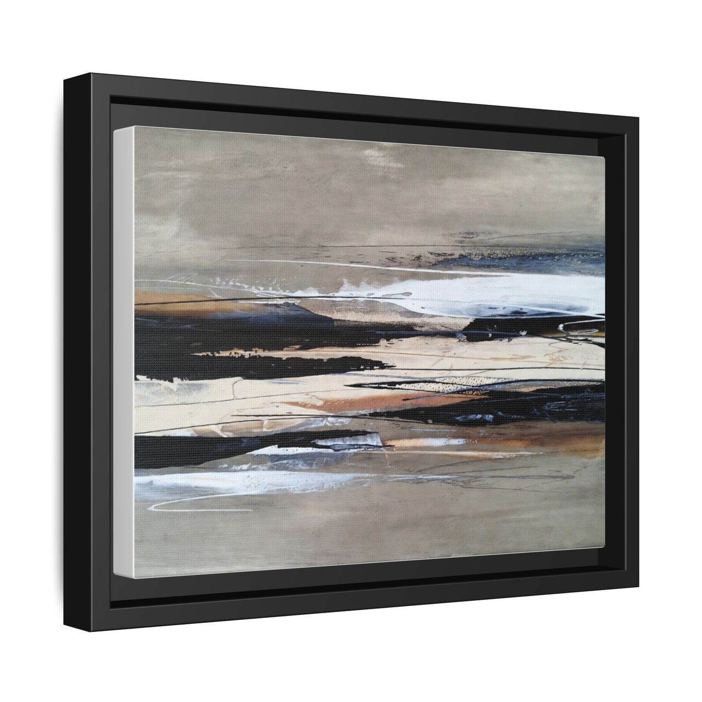Abstract Seascape Matte Canvas Framed Wall Art — Neutral Coastal Landscape