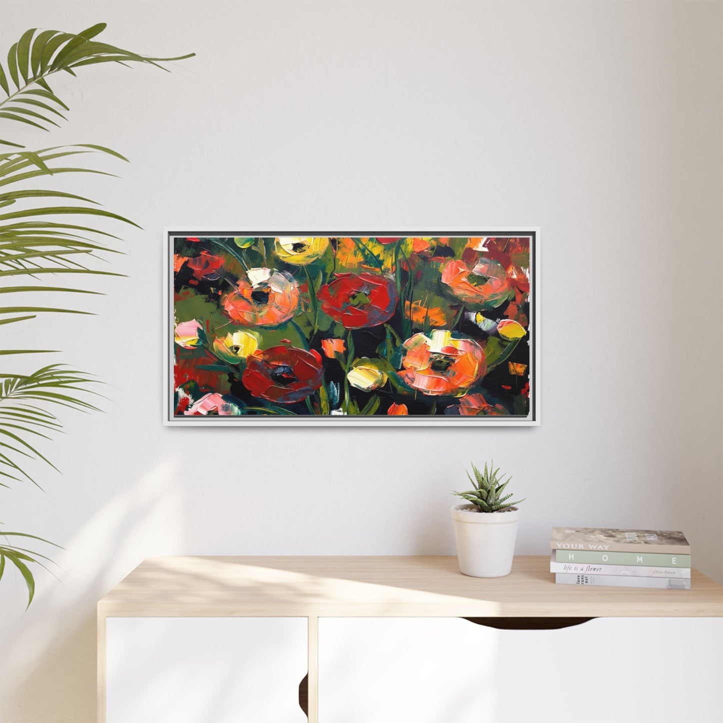 Framed Floral Canvas Print — Vibrant Abstract Poppies Wall Art