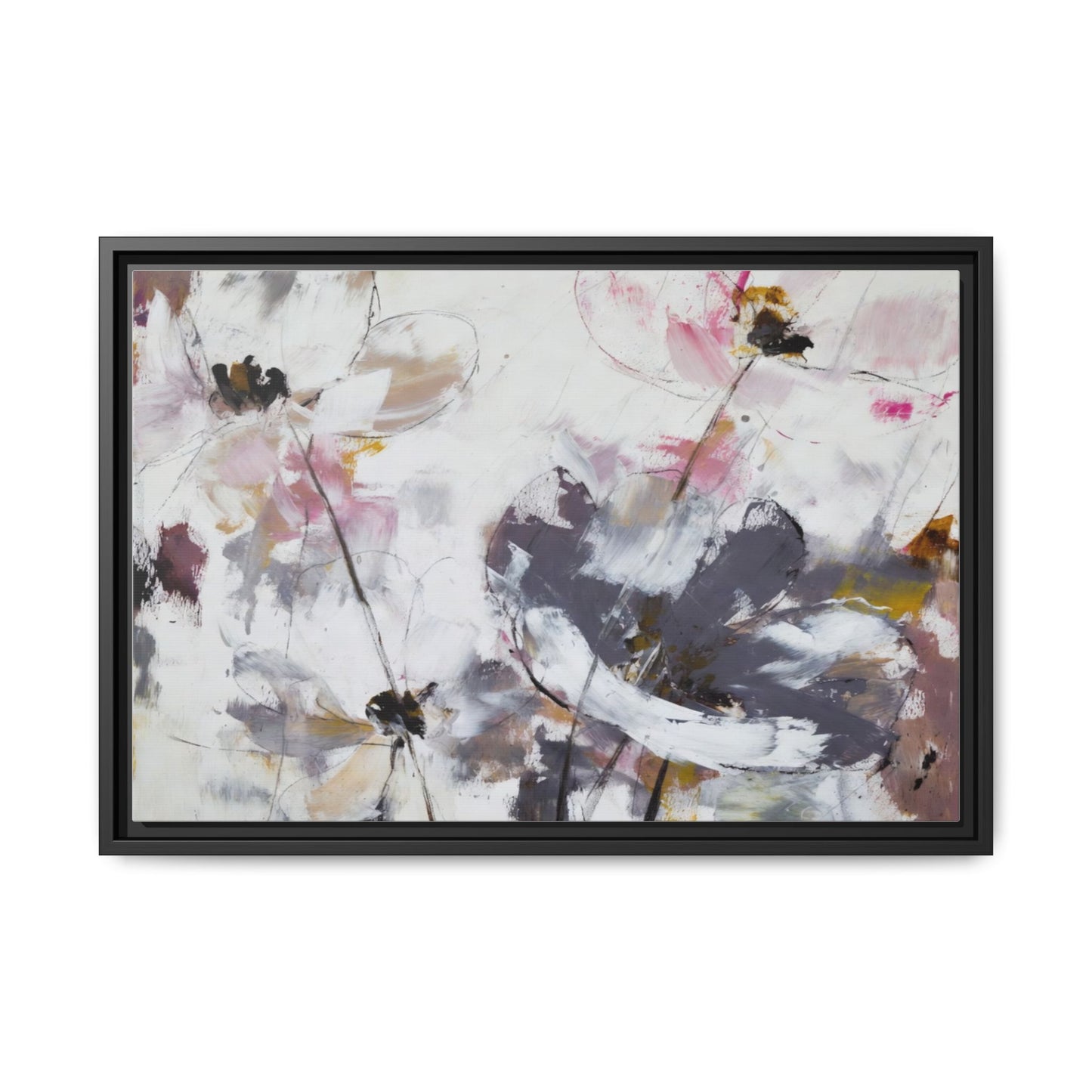 Abstract Floral Matte Canvas Framed Wall Art — Soft Watercolor Blooms
