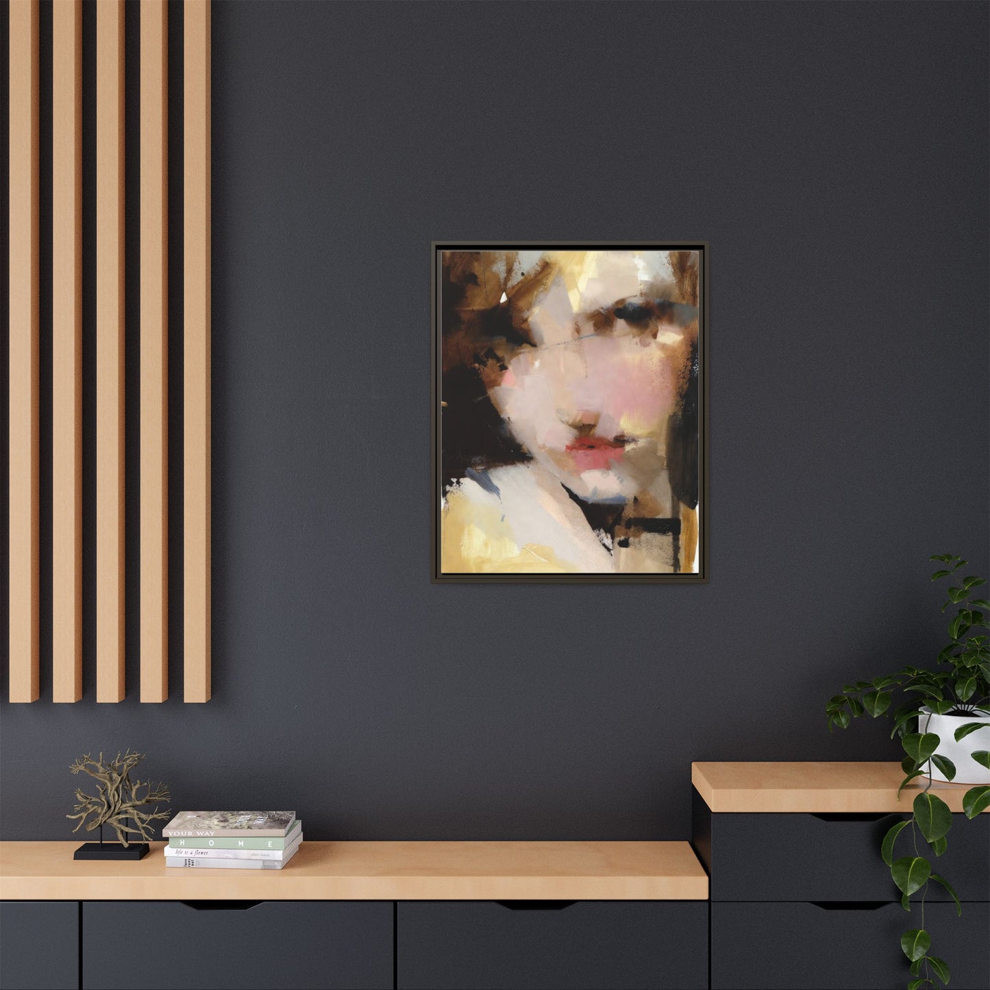 Abstract Portrait Matte Canvas Framed Print — Modern Feminine Wall Art