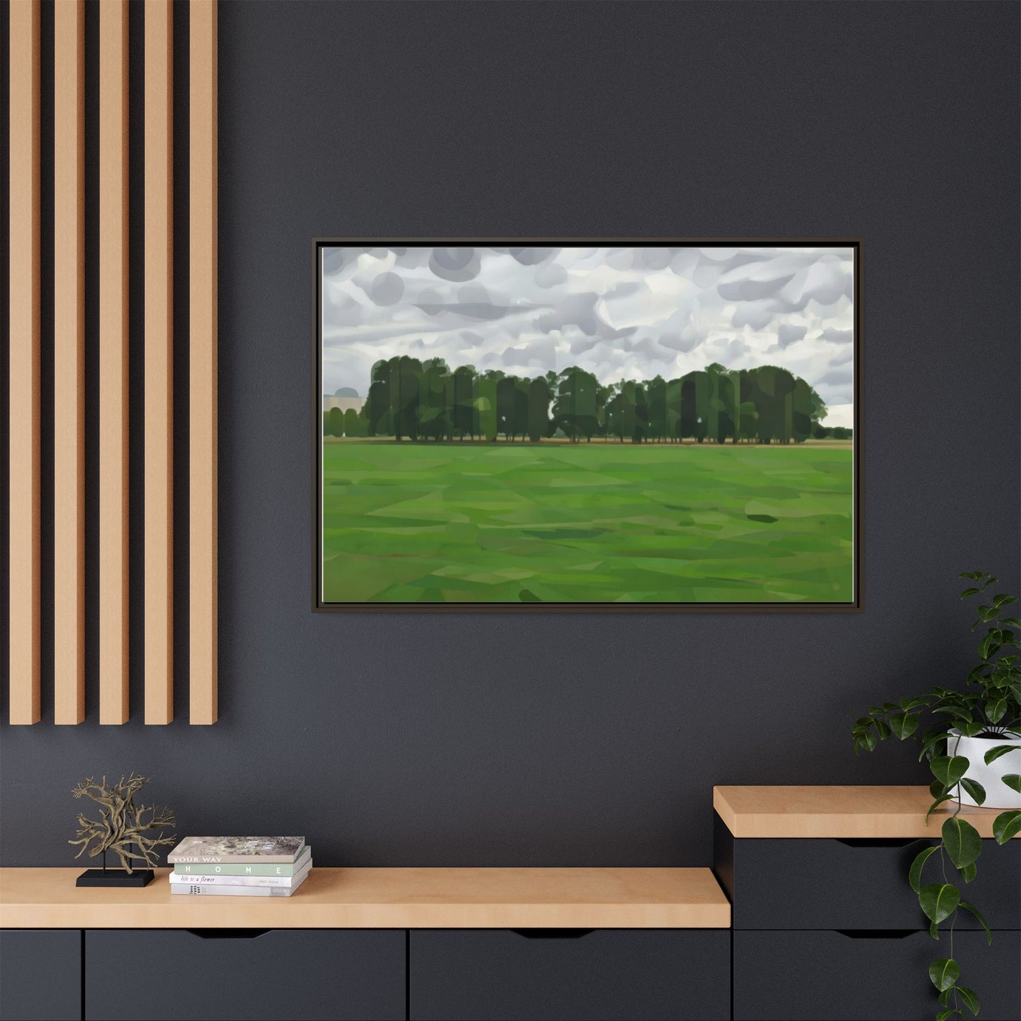Framed Matte Canvas Print — Minimalist Green Landscape Art