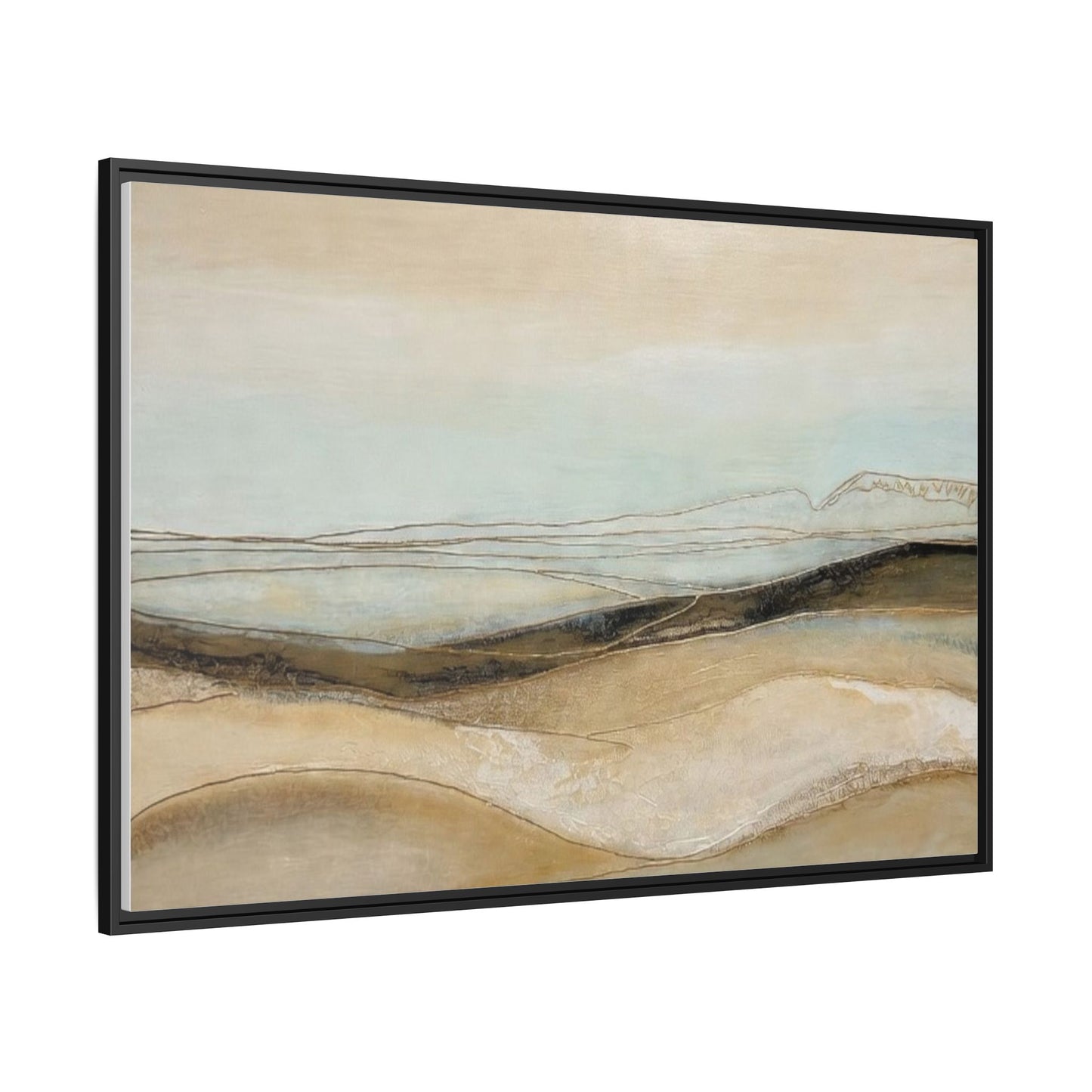 Framed Matte Canvas Wall Art — Neutral Abstract Landscape in Soft Blues & Earth Tones