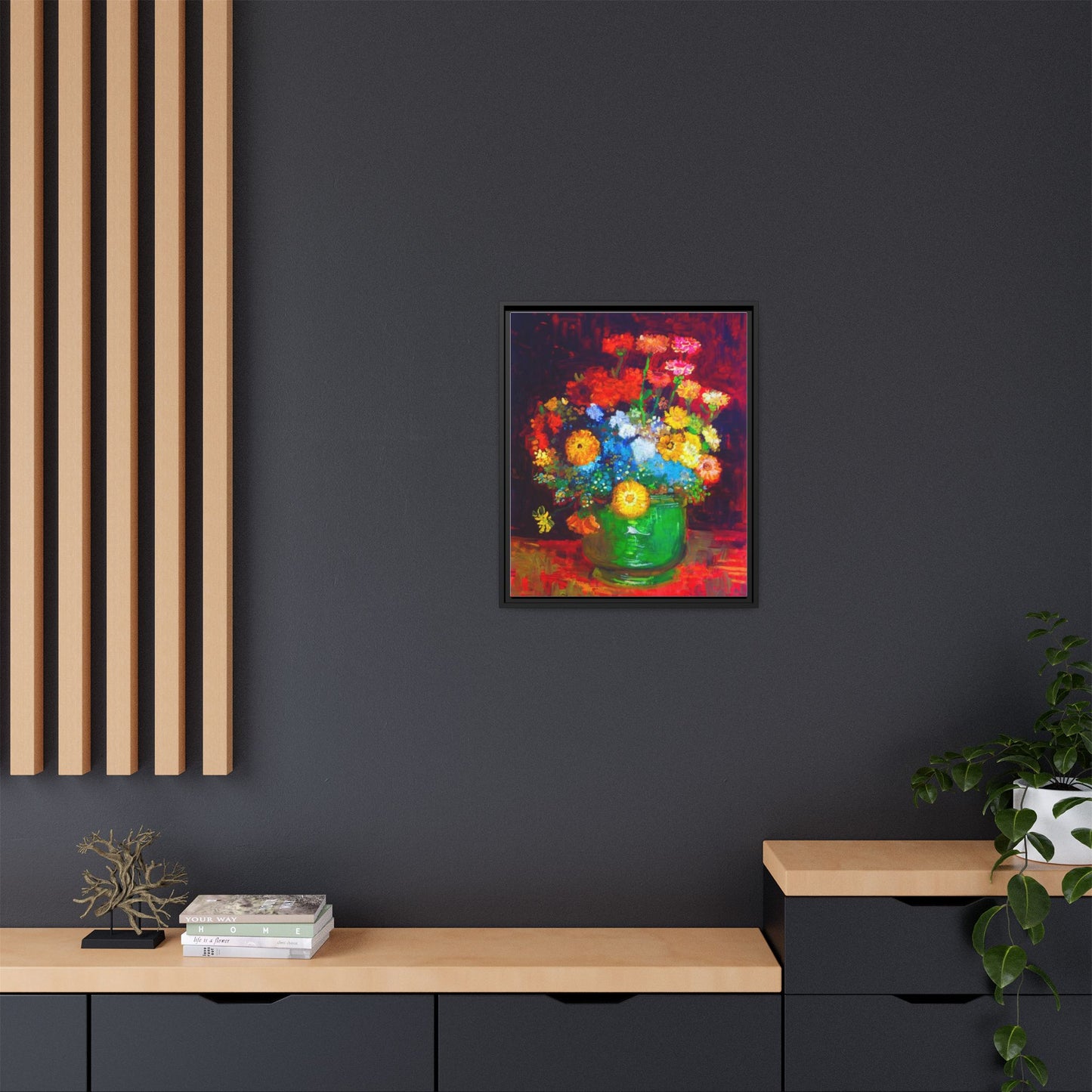 Framed Floral Canvas Print — Colorful Bouquet Wall Art