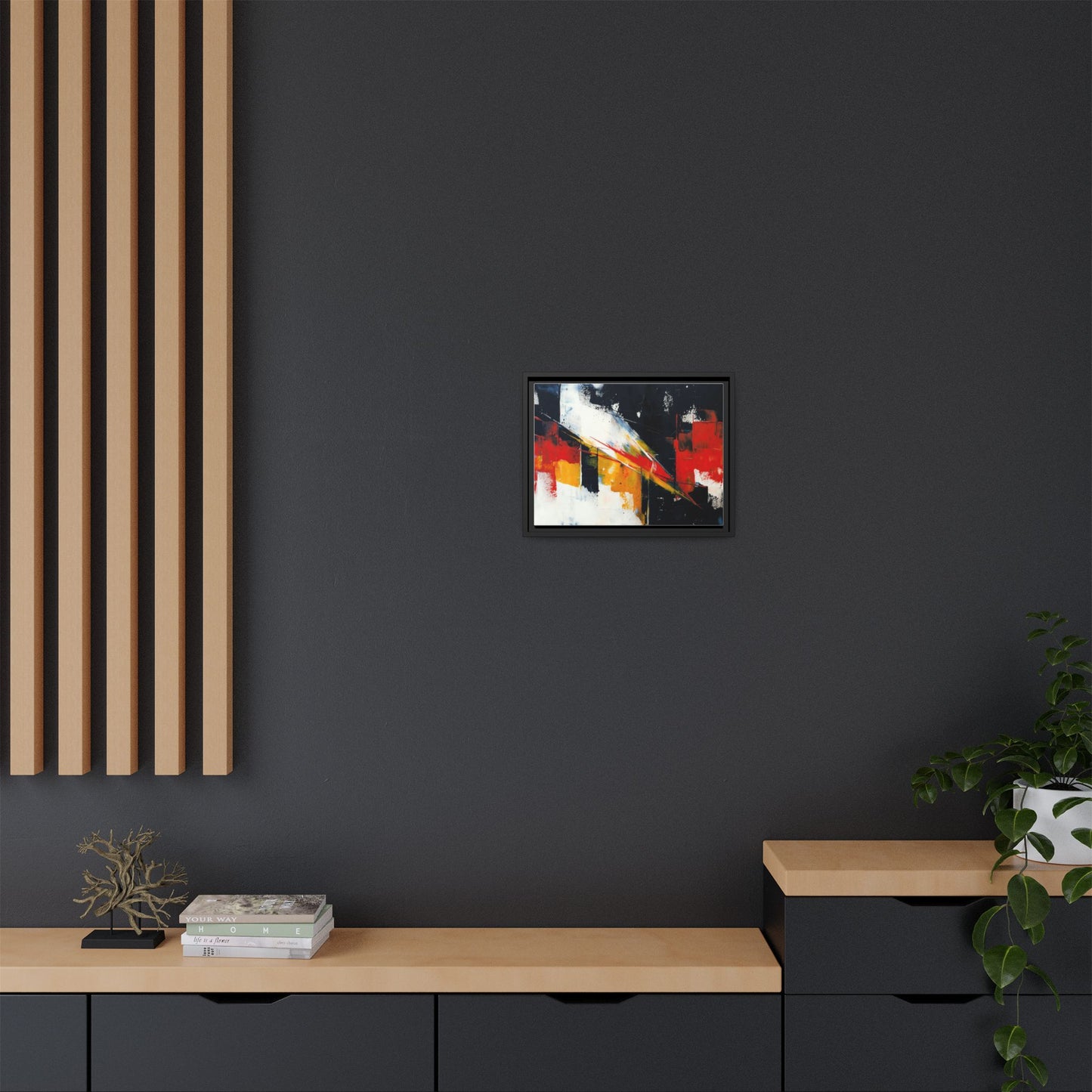 Abstract Red & Black Framed Canvas Print — Modern Geometric Wall Art