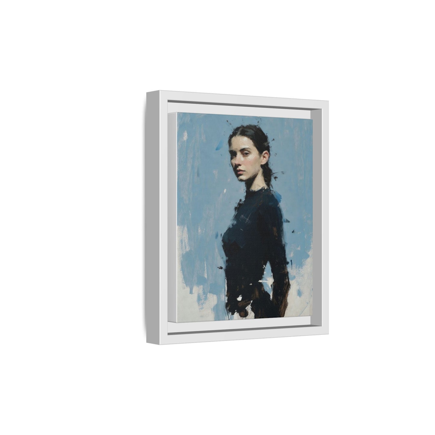 Framed Matte Canvas Portrait Print — Elegant Blue Woman Art