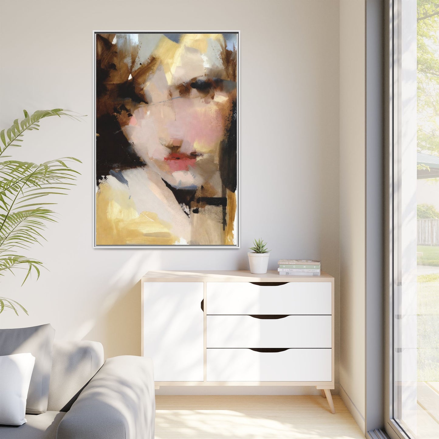 Abstract Portrait Matte Canvas Framed Print — Modern Feminine Wall Art