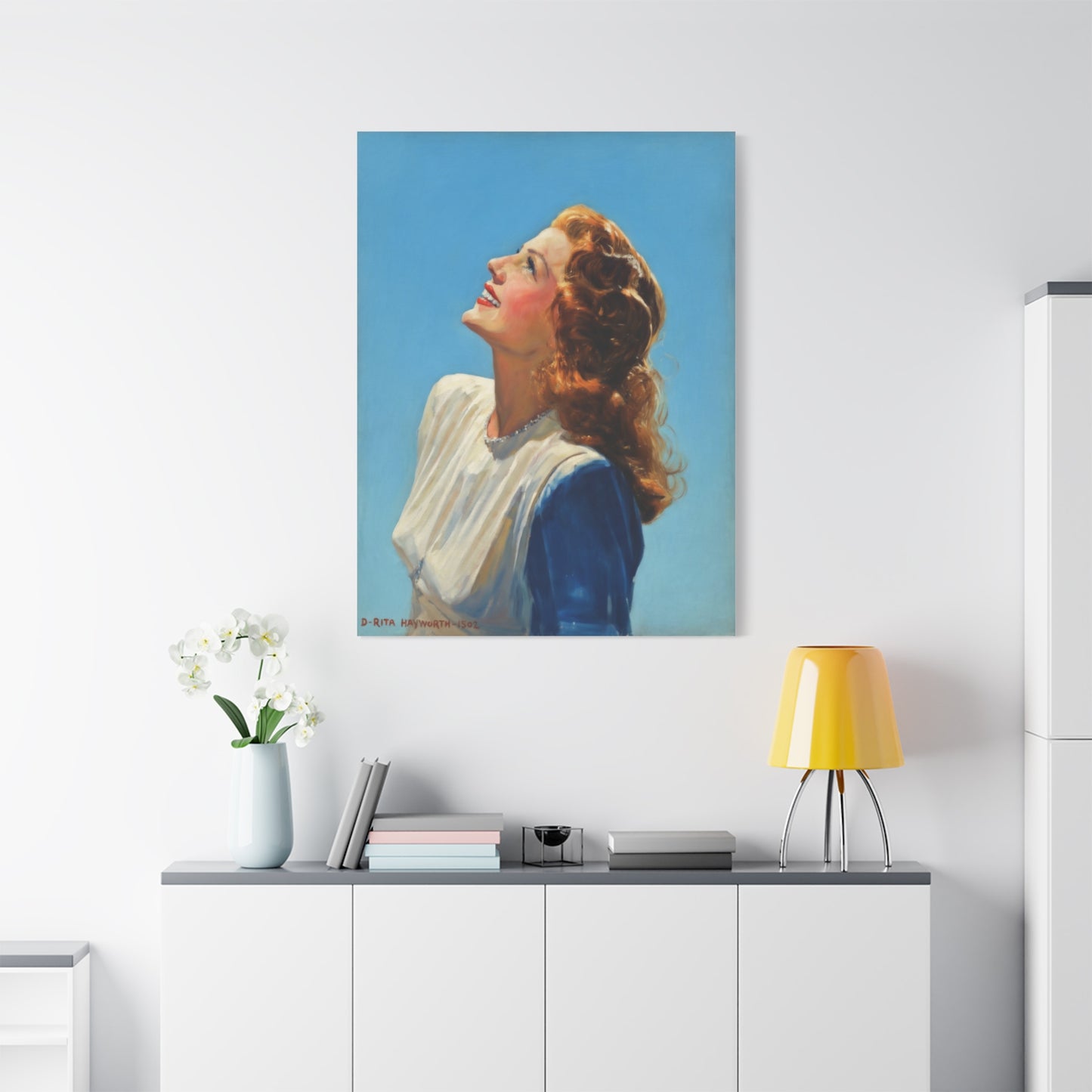 Vintage Rita Hayworth Portrait Matte Canvas Print — Woman Looking Up Wall Art