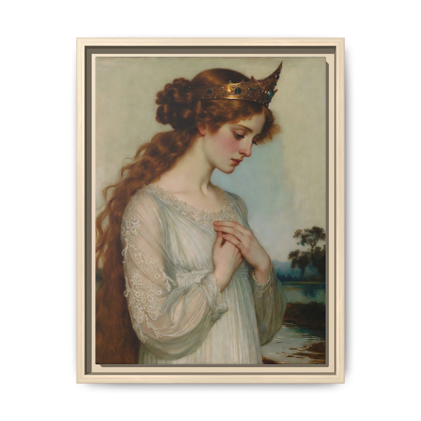 Framed Matte Canvas Print — Vintage Pre-Raphaelite Princess Portrait