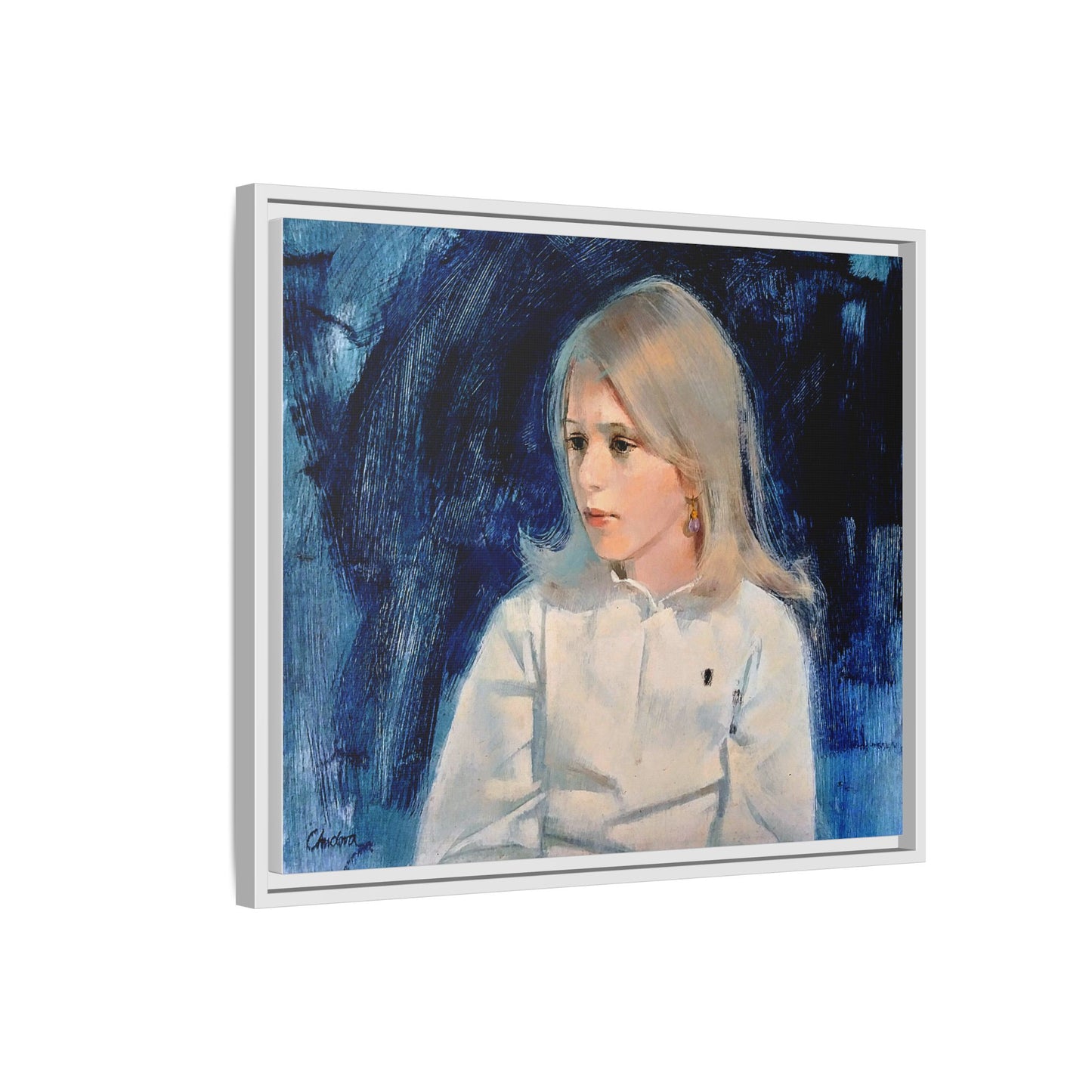 Painting of girl by Unknown Artist Framed Matte Canvas Classic Wall Art