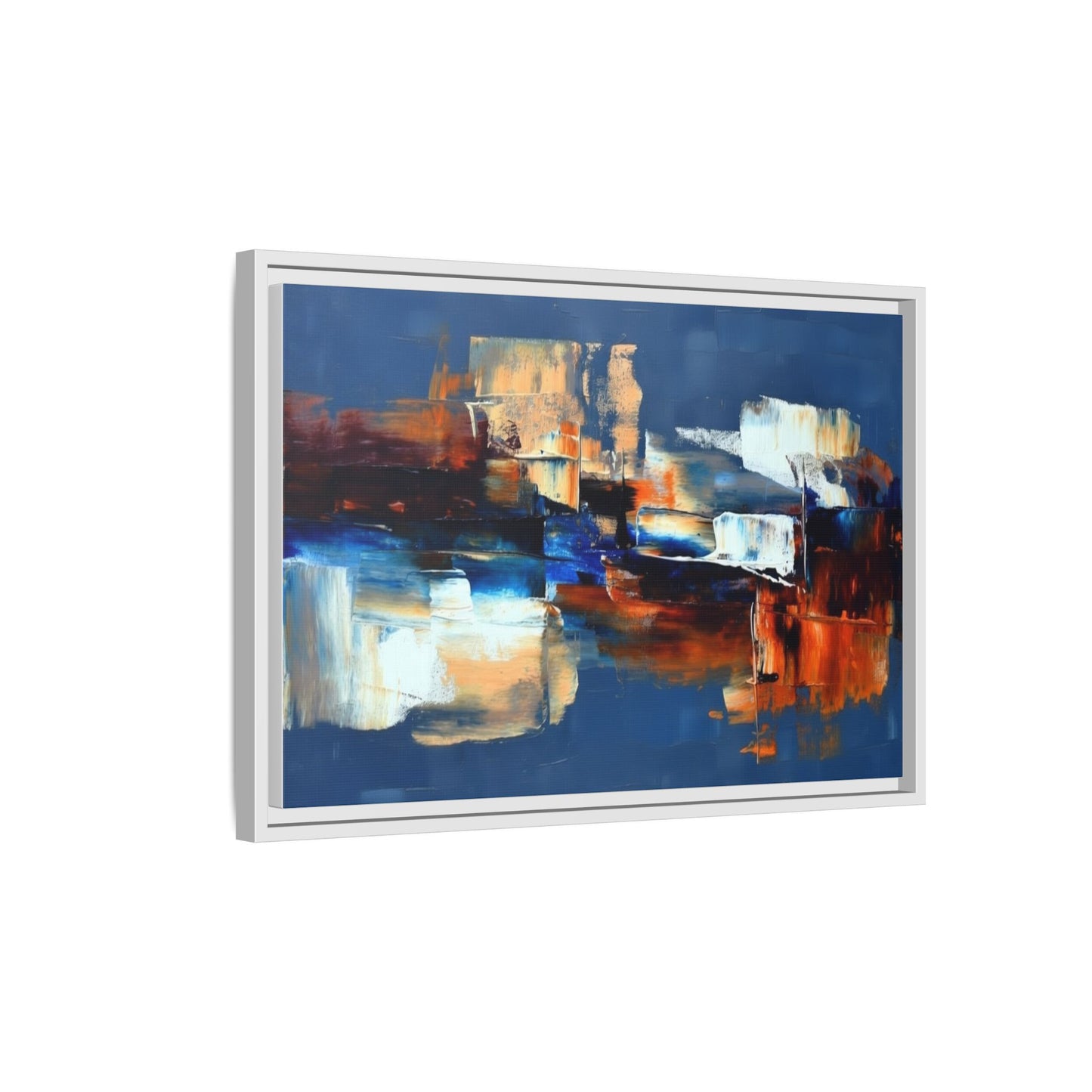 Abstract Blue & Rust Framed Canvas Art — Modern Matte Wall Painting