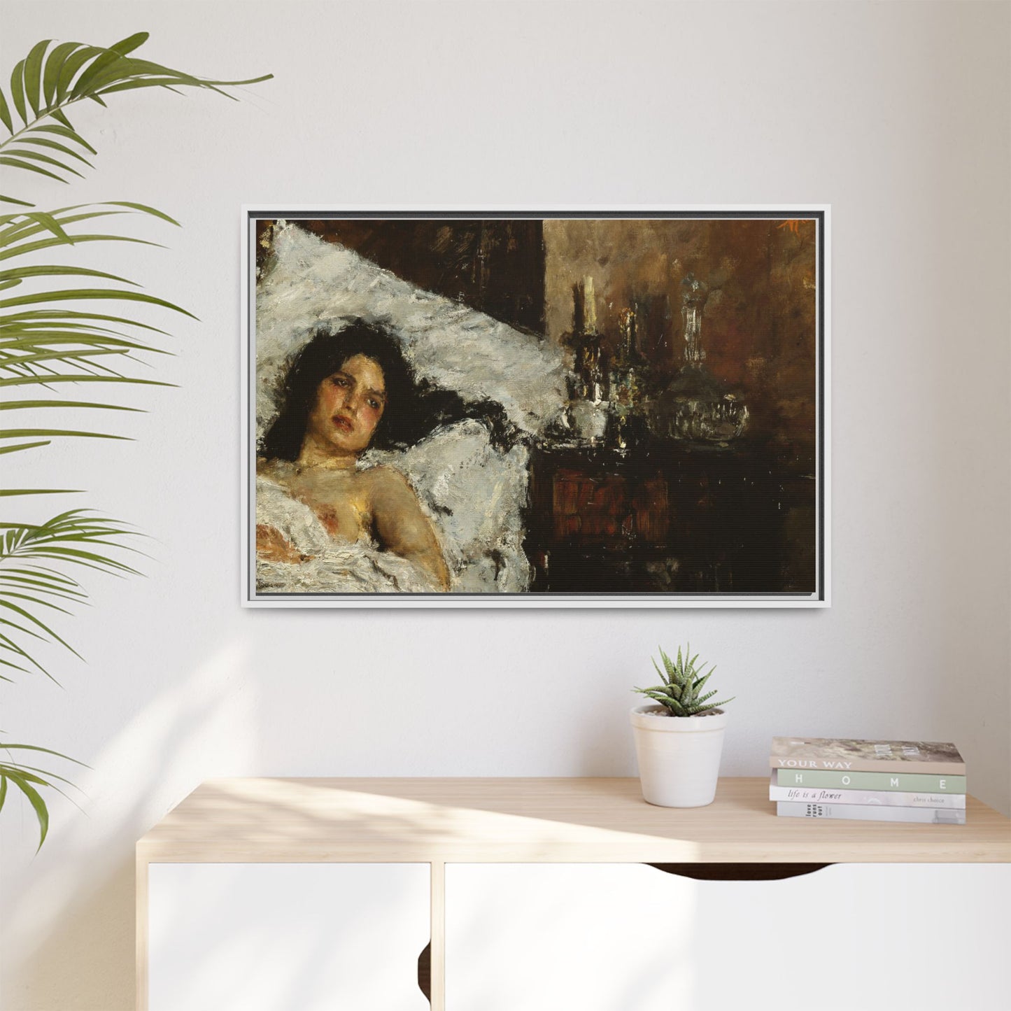 Resting by Antonio Mancini Framed Matte Canvas Wall Art Print
