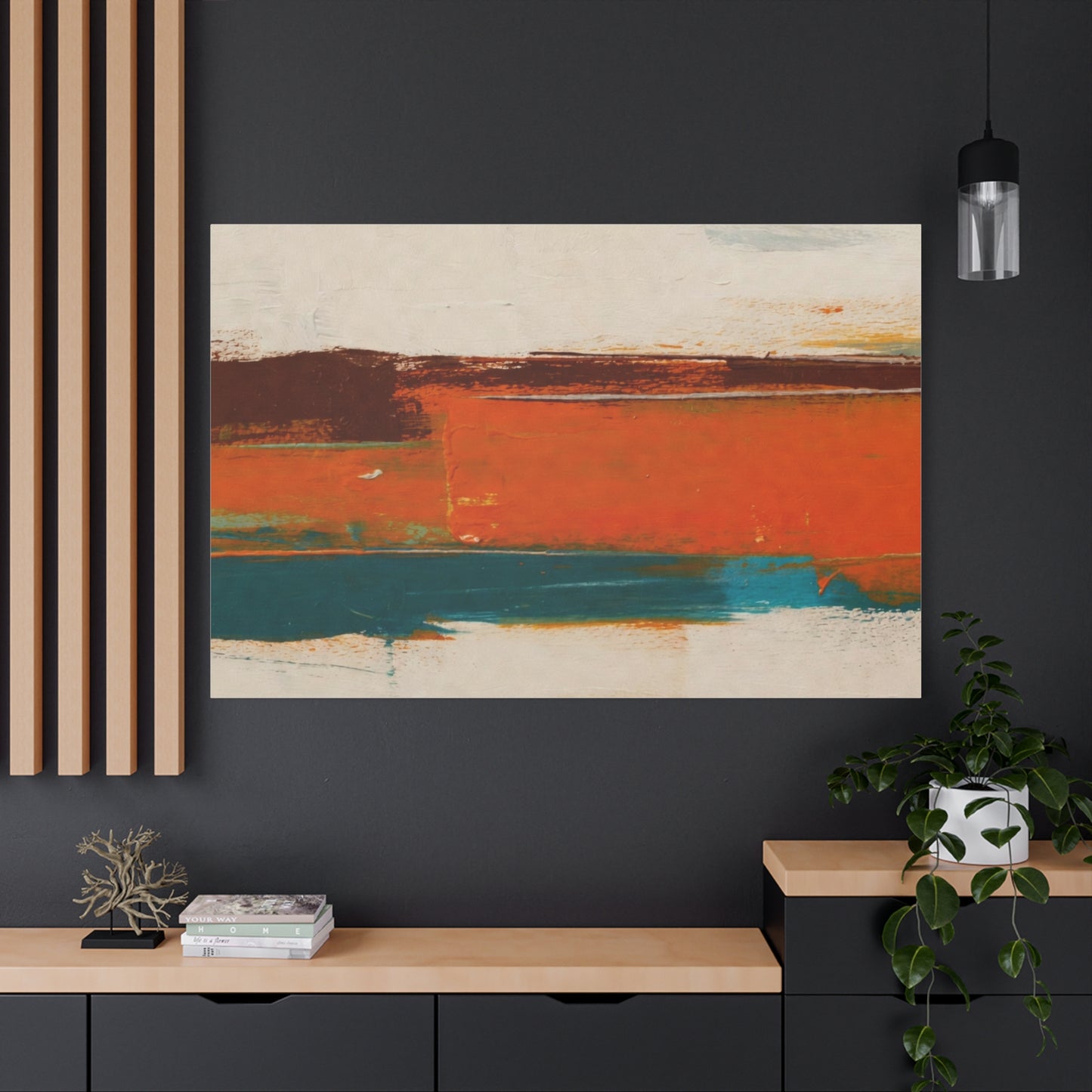 Abstract Orange & Teal Matte Canvas Wall Art — Stretched 1.25"