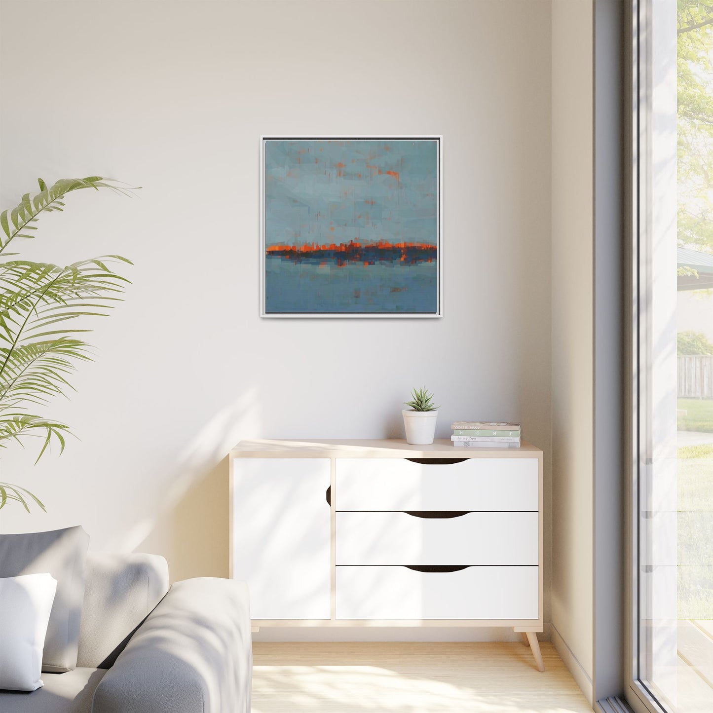 Framed Canvas Art — Teal & Orange Abstract Seascape
