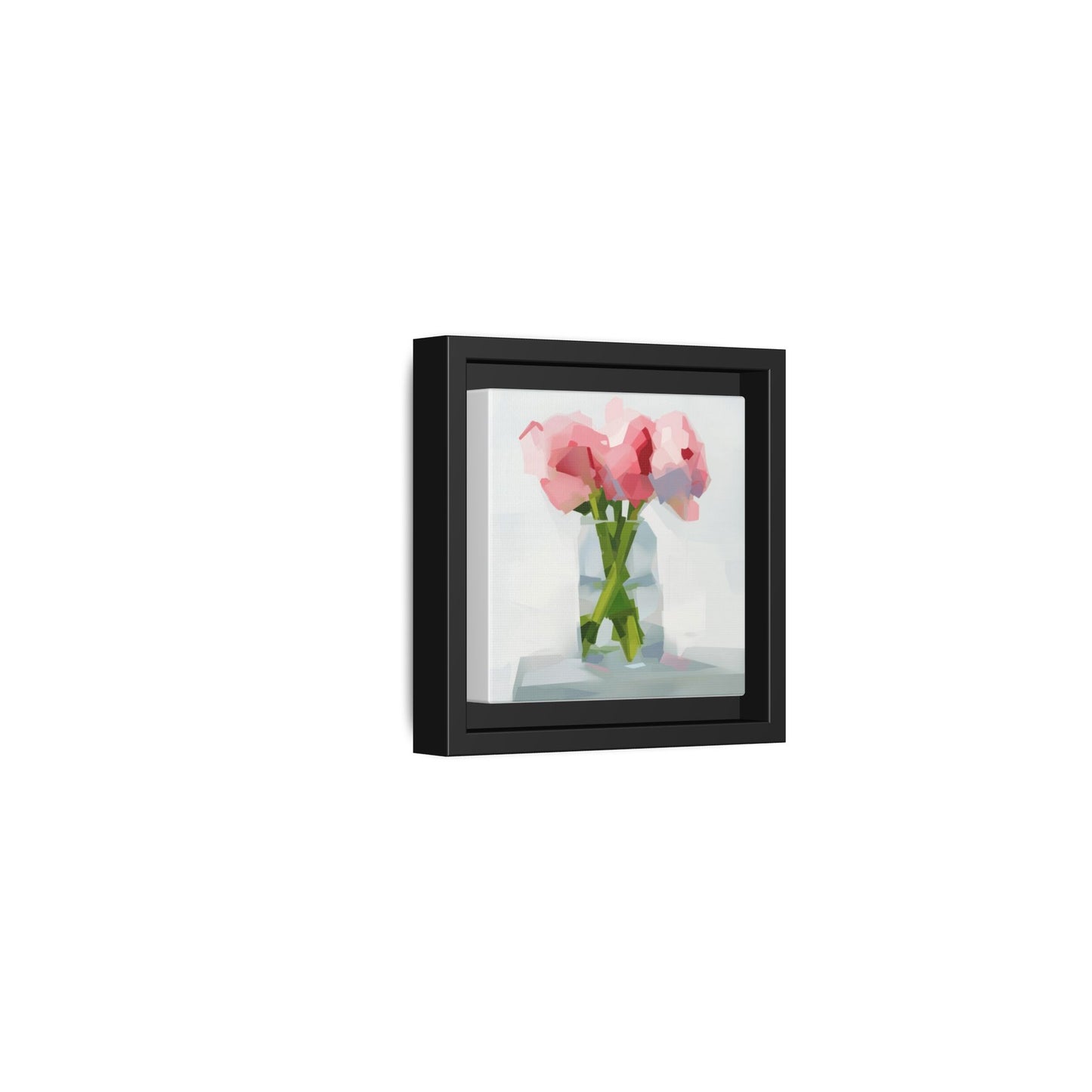 Framed Floral Canvas Art — Pink Peonies in Vase (Matte)