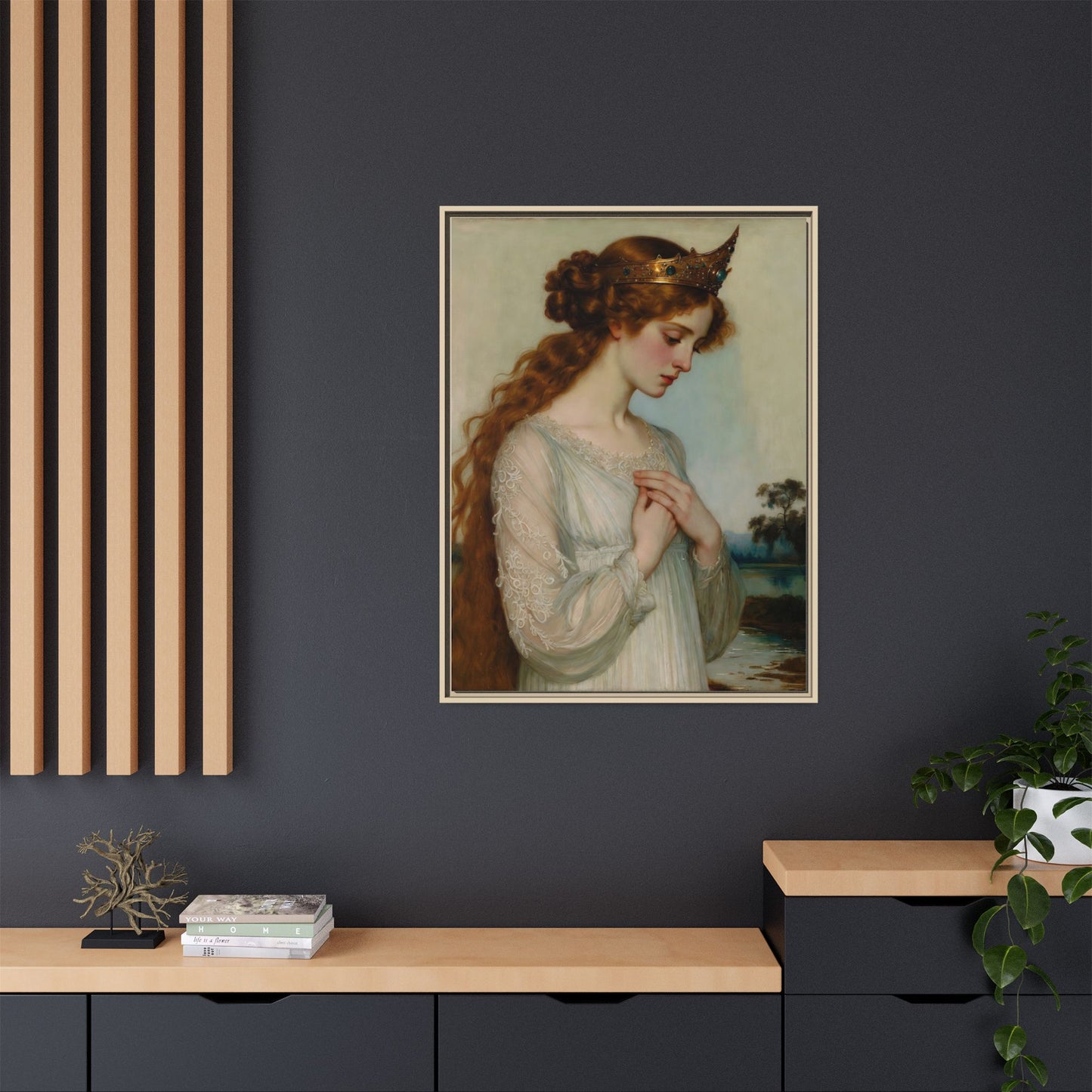 Framed Matte Canvas Print — Vintage Pre-Raphaelite Princess Portrait