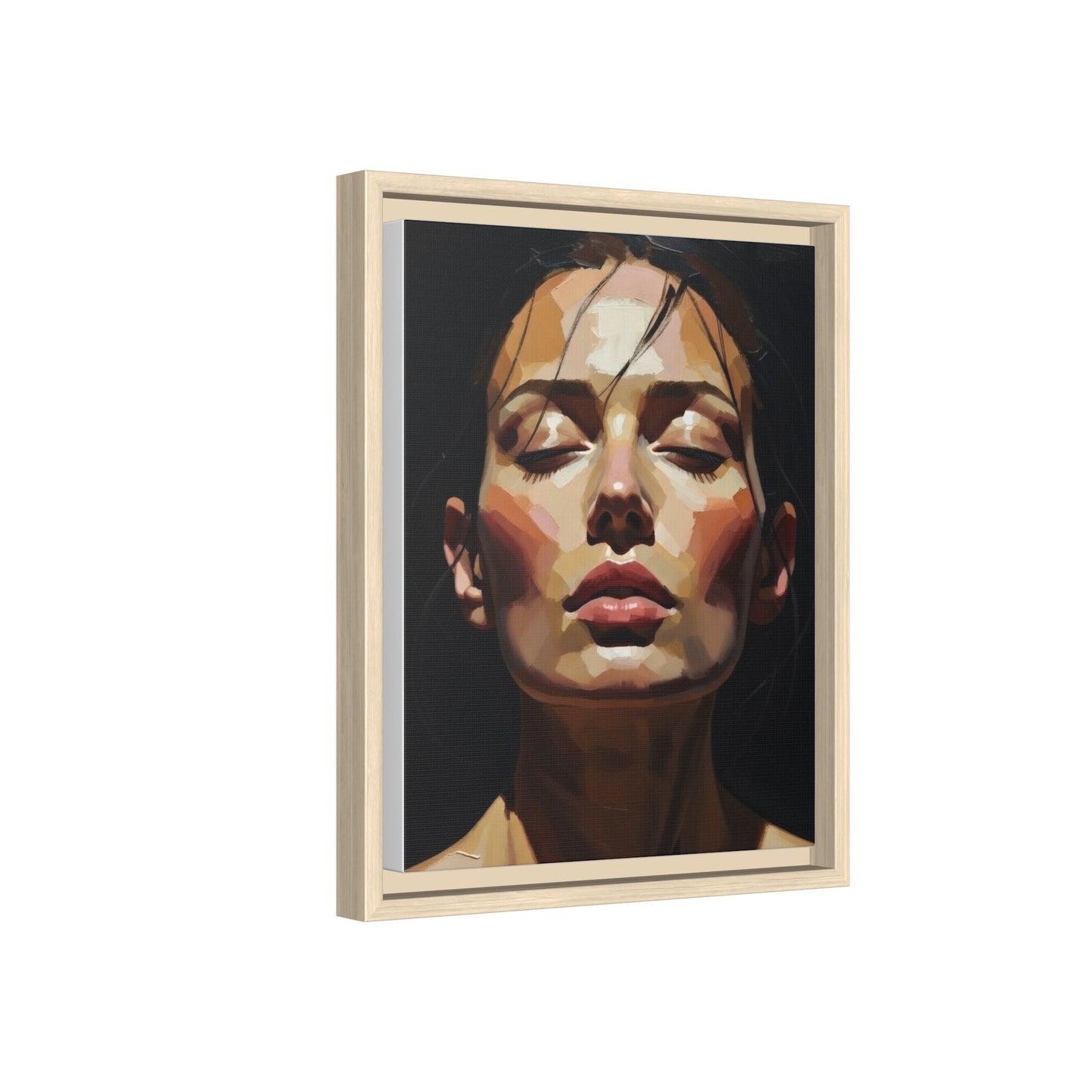 Framed Matte Canvas Portrait – Woman with Eyes Closed (Multi‑Color)