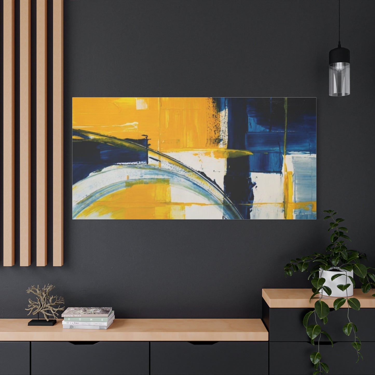 Abstract Blue & Yellow Arc Matte Canvas Wall Art - Stretched 1.25"