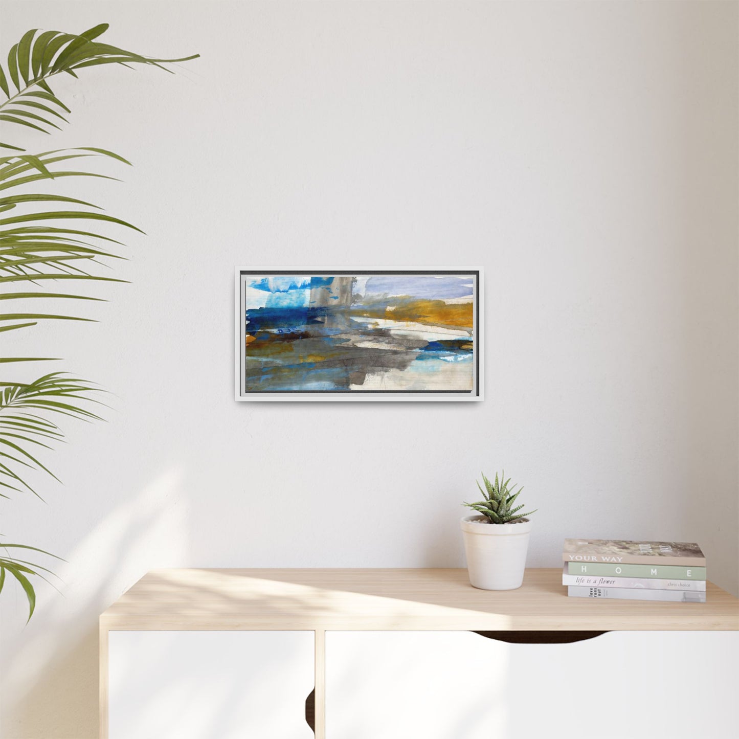 Abstract Blue & Gold Framed Canvas Art — Matte Multi-Color Wall Print