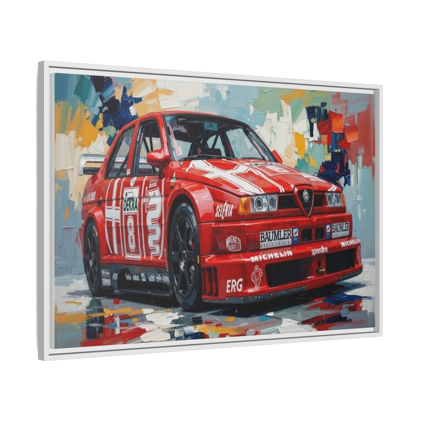 Framed Racing Car Canvas Print — Red Alfa Romeo Track Art