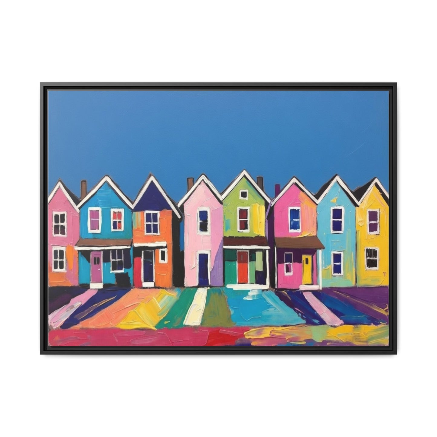 Colorful Beach Houses Matte Canvas Framed Wall Art