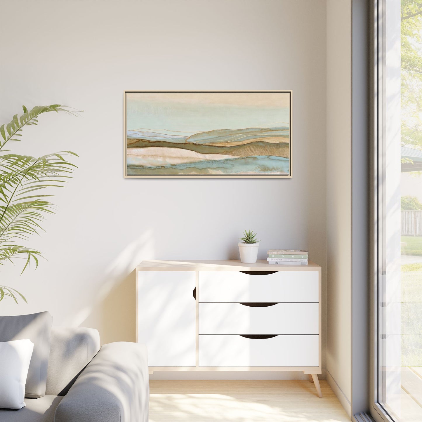 Framed Matte Canvas Coastal Abstract Landscape Wall Art