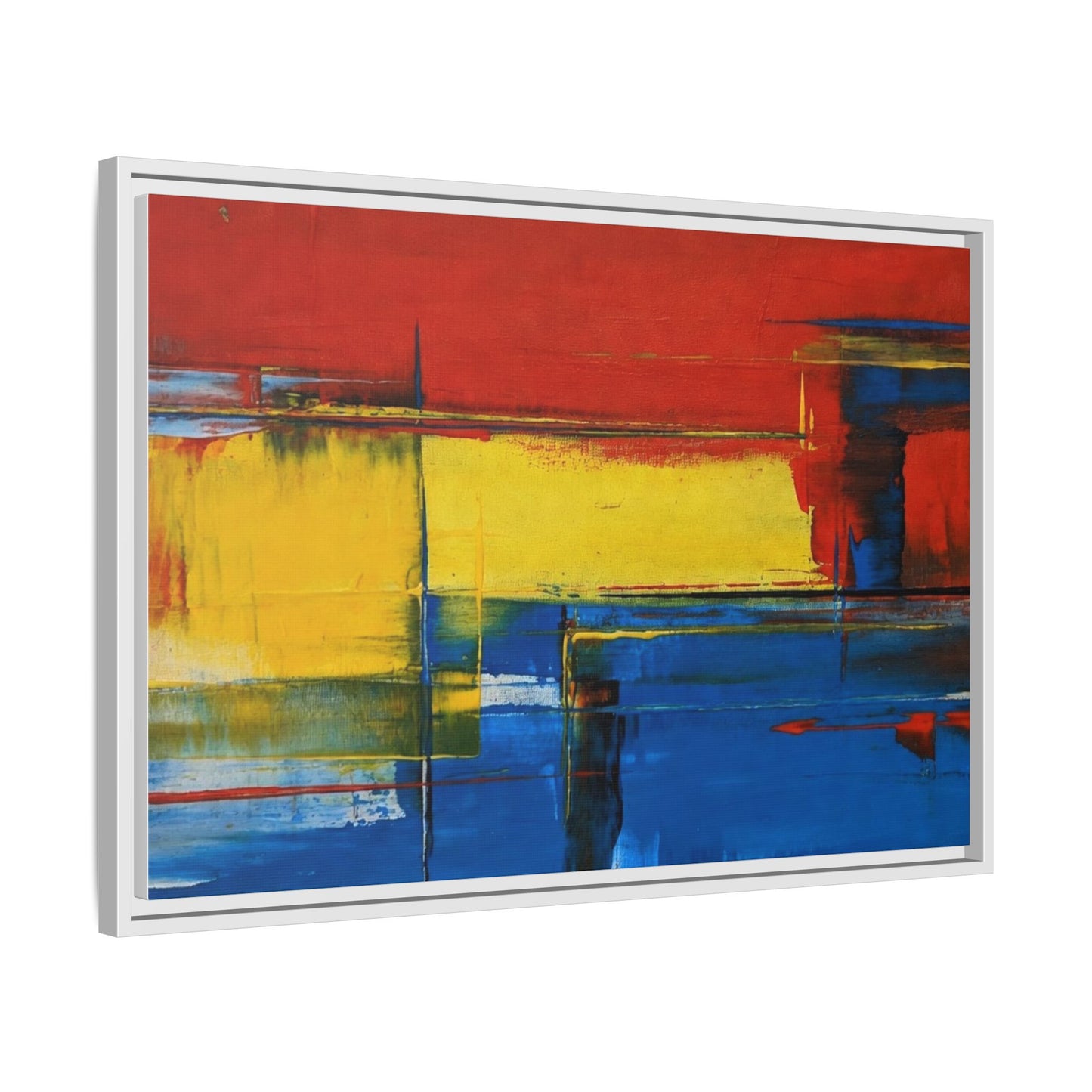 Abstract Color Block Matte Canvas Framed Wall Art — Modern Red Yellow Blue Painting