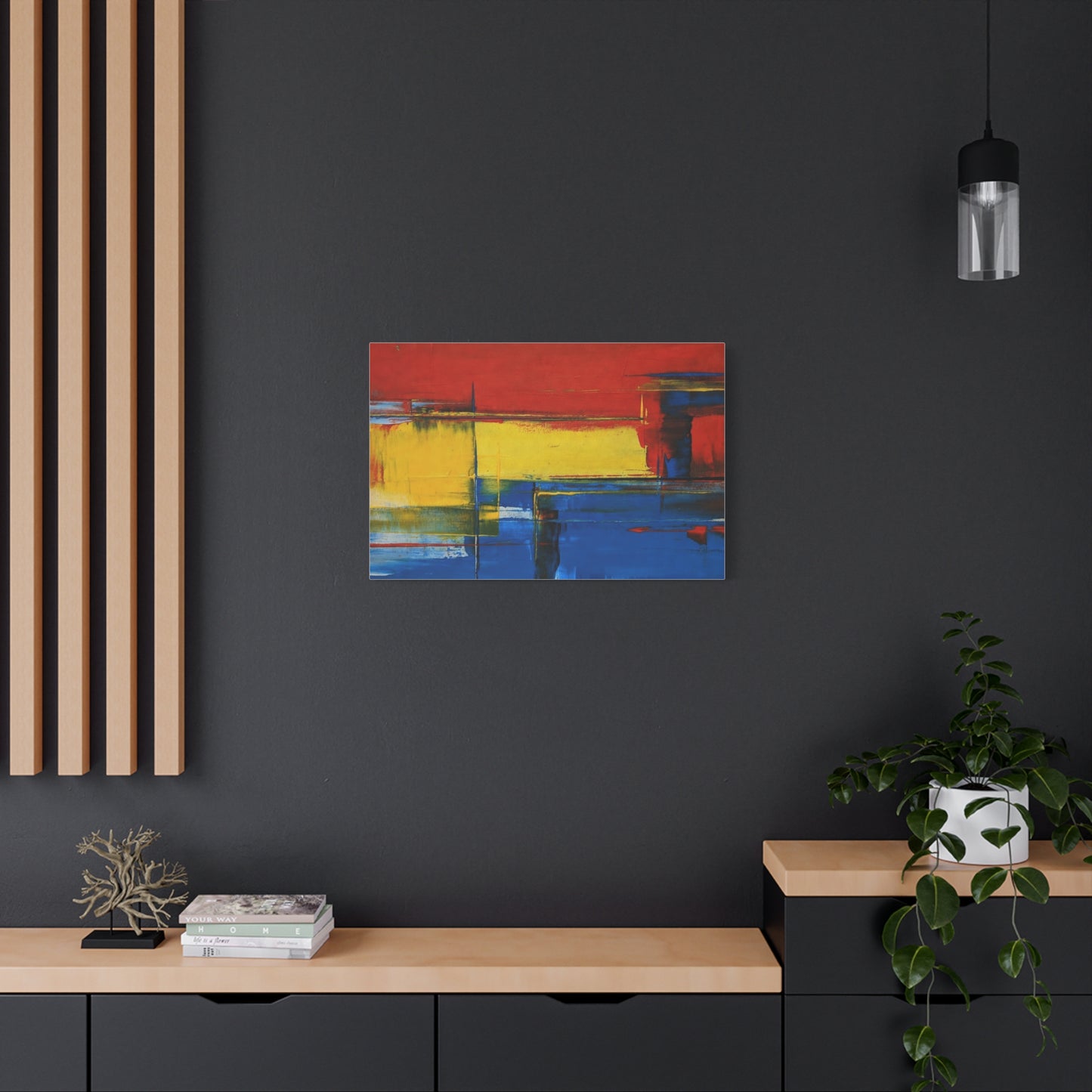 Abstract Color Block Matte Canvas Wall Art — Red, Yellow & Blue Stretched Canvas