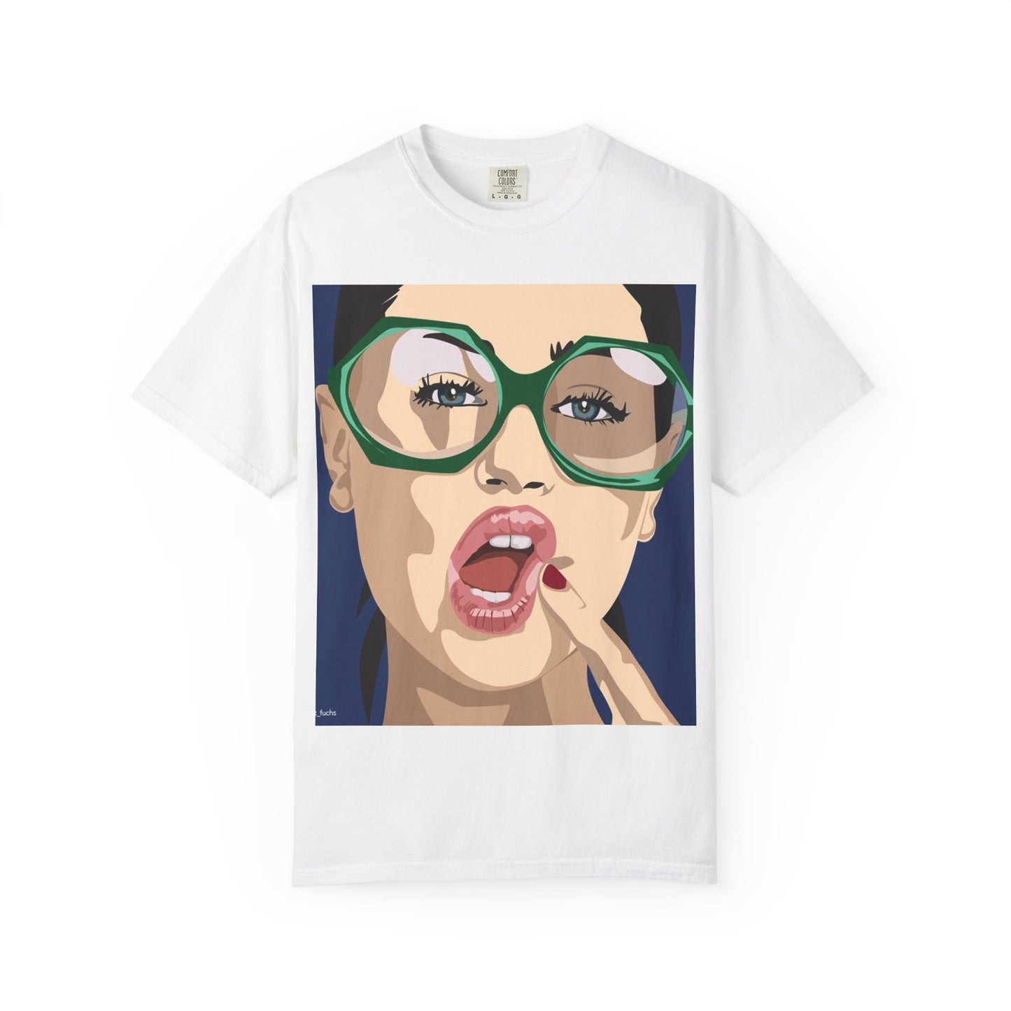 Pop Art Woman Graphic T‑Shirt — Retro Chic Green Glasses Design