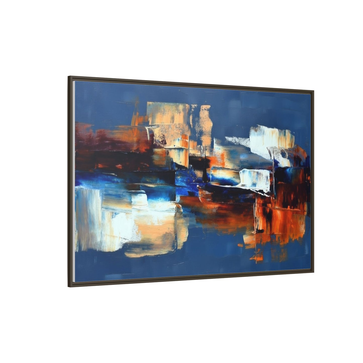Abstract Blue & Rust Framed Canvas Art — Modern Matte Wall Painting