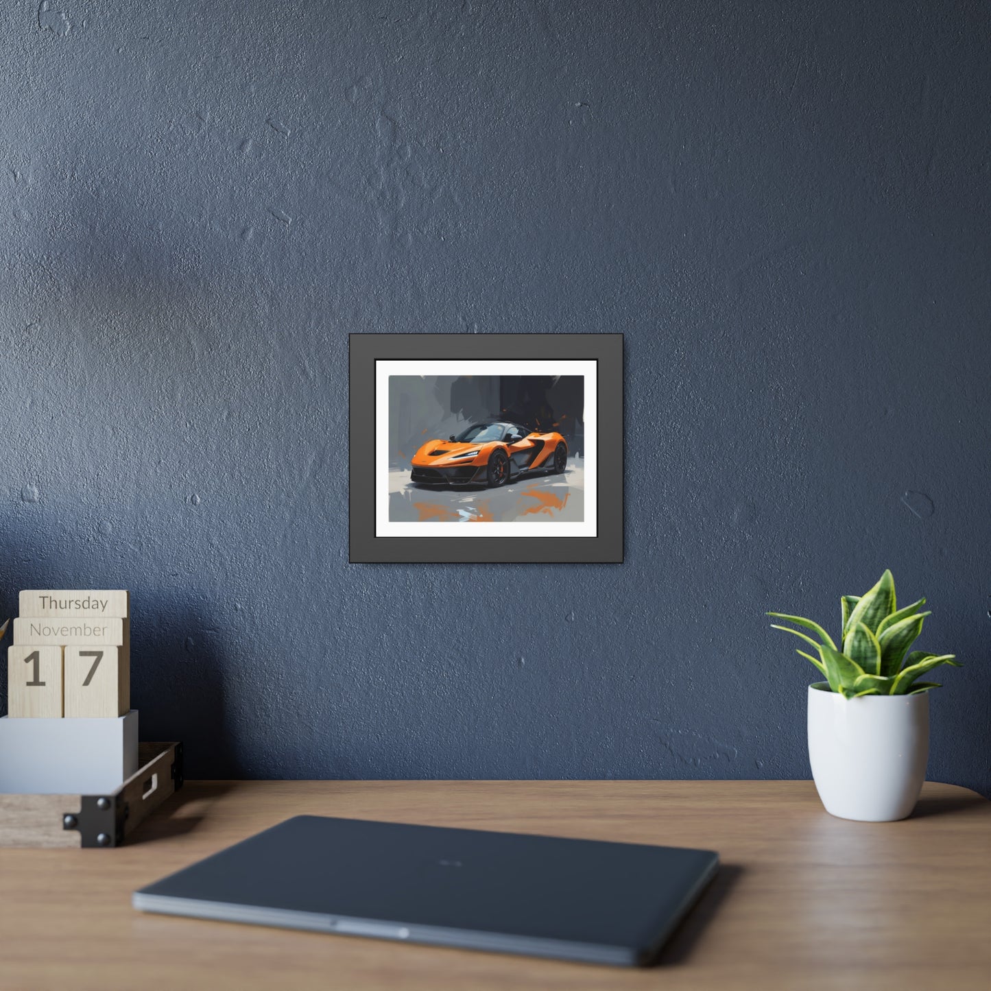 Framed Sports Car Poster — Orange Supercar Art Print