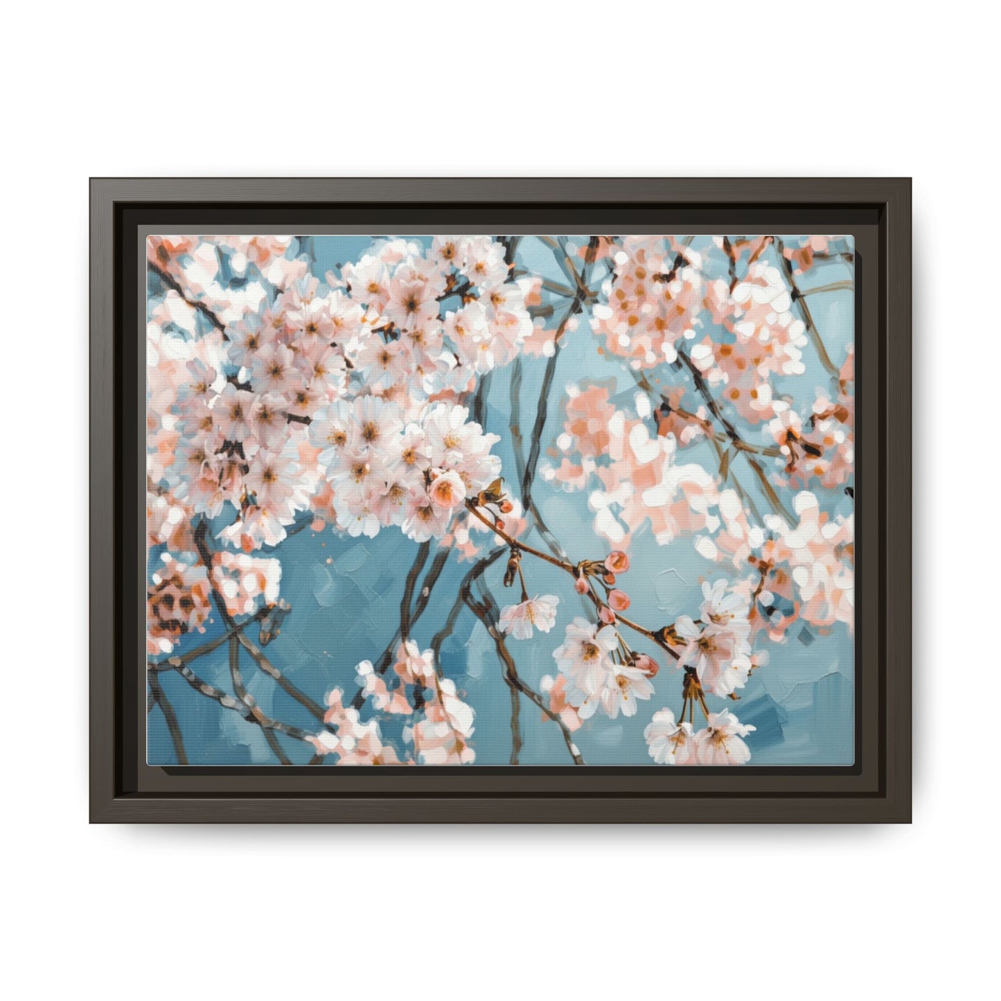 Framed Cherry Blossom Matte Canvas Print — Soft Pink Floral Wall Art