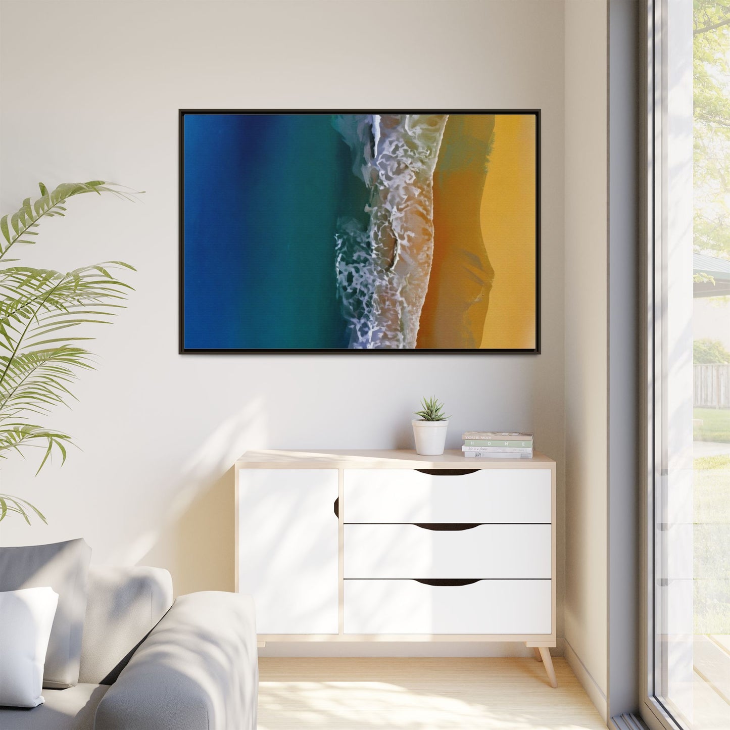 Framed Matte Canvas Seascape Print – Coastal Waves Wall Art