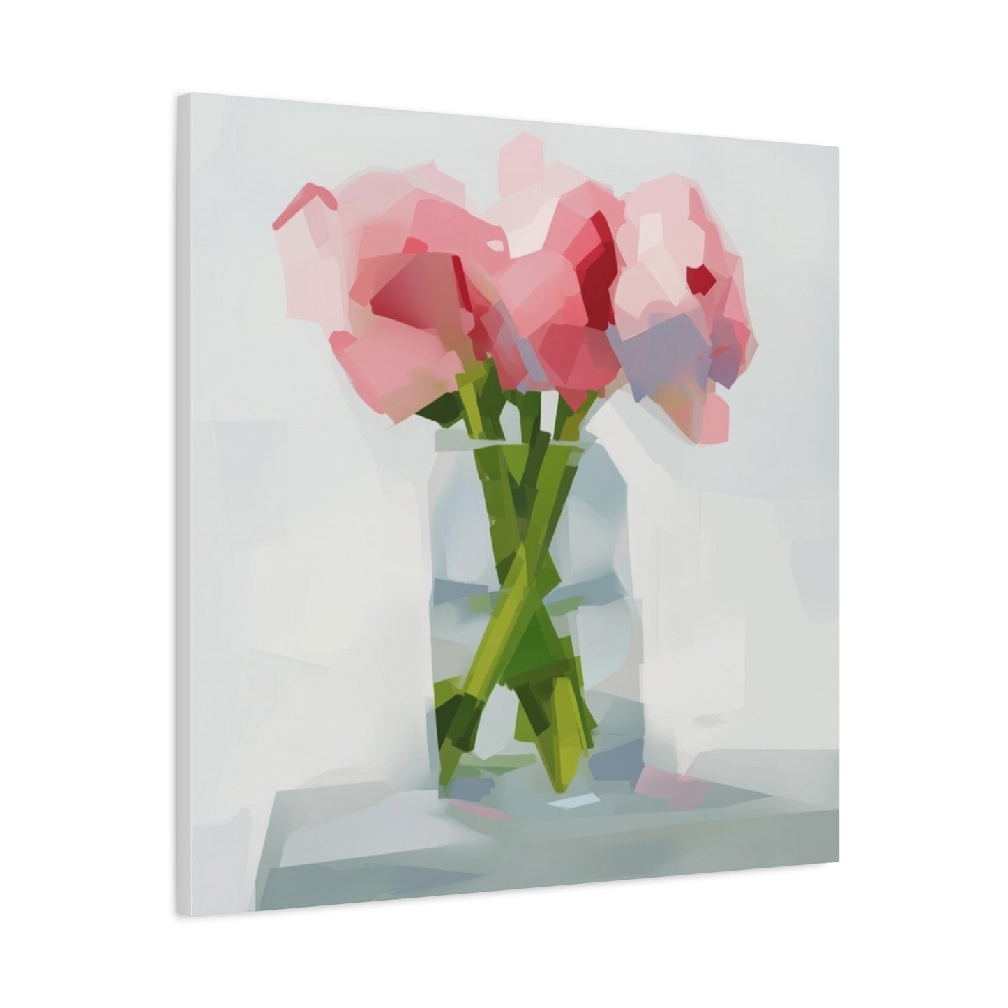 Pink Peonies Vase Canvas Art — Stretched Matte Wall Decor