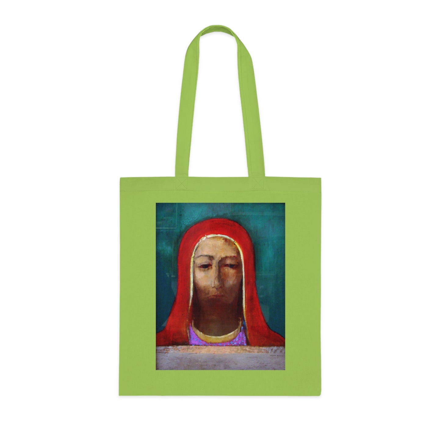 Art Portrait Tote Bag — Serene Red-Hooded Figure Canvas Cotton Tote