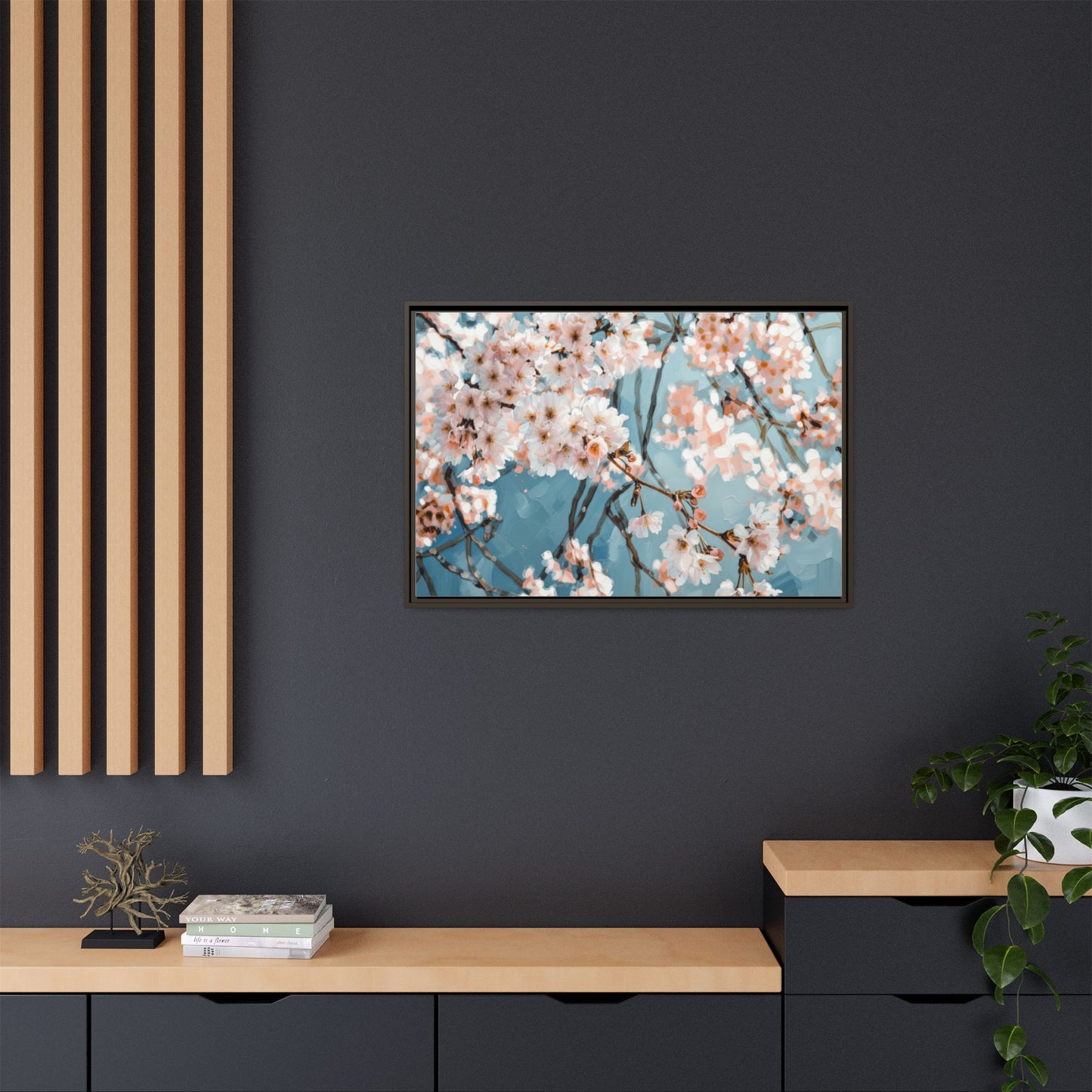 Framed Cherry Blossom Matte Canvas Print — Soft Pink Floral Wall Art