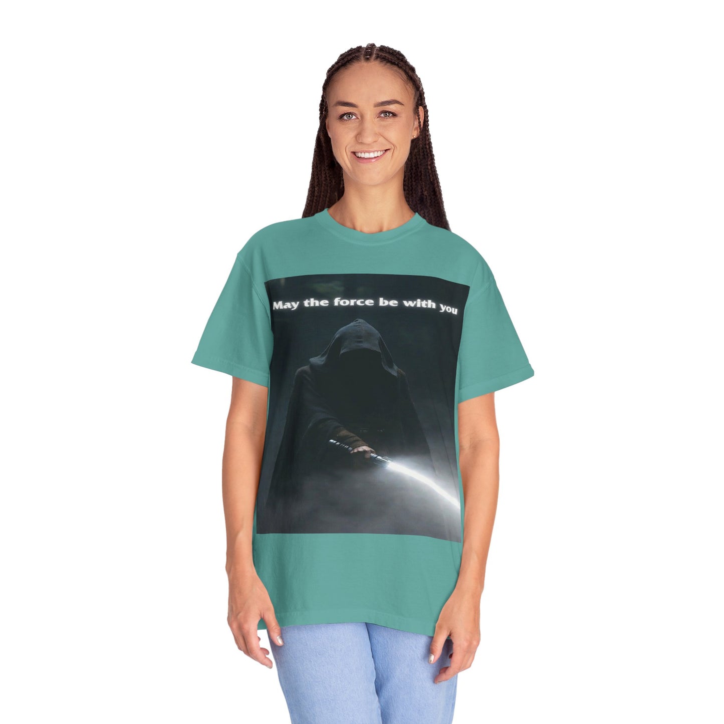 May the Force Be With You T-Shirt — Dark Hooded Lightsaber Graphic Tee