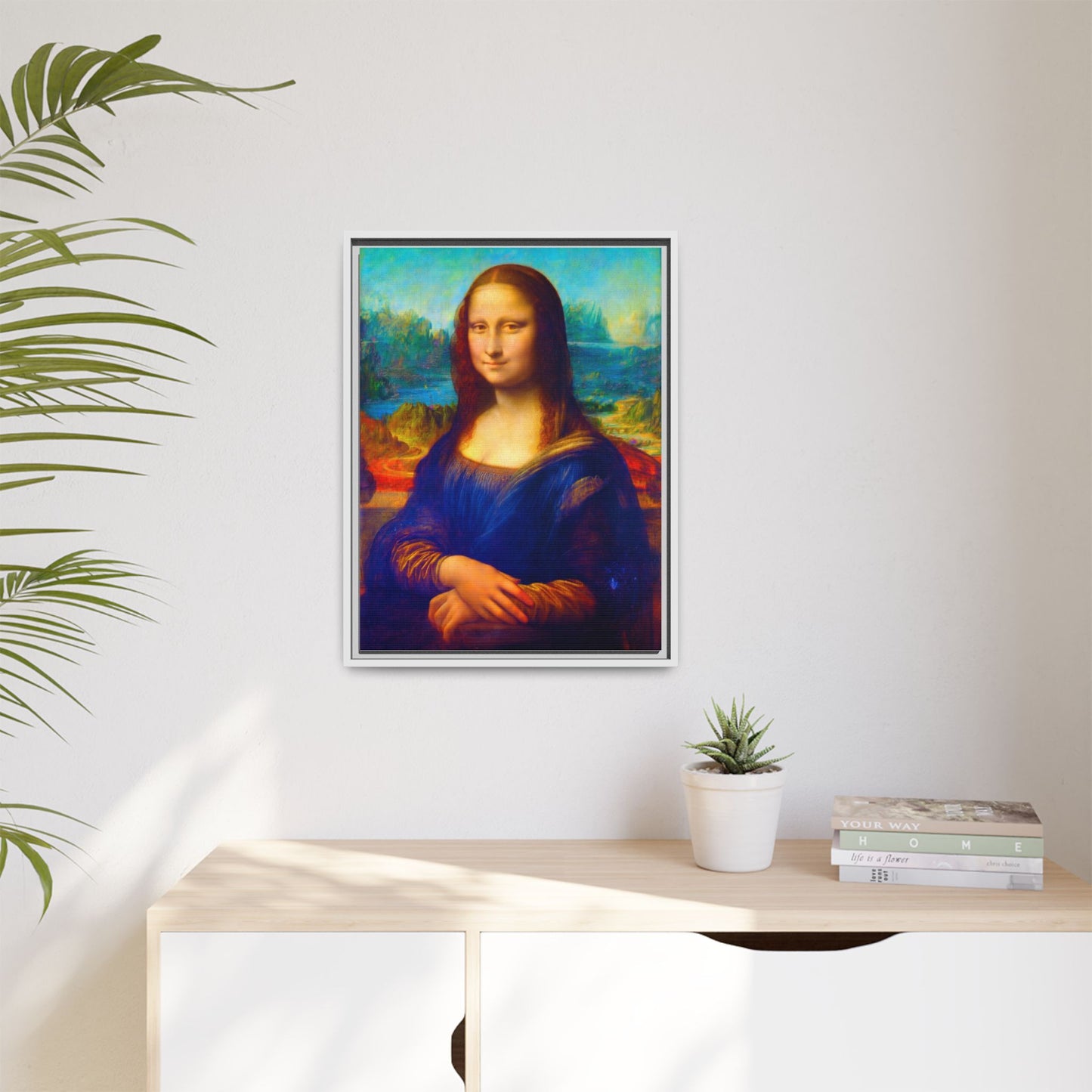 Framed Matte Canvas Print — Colorful Mona Lisa Wall Art