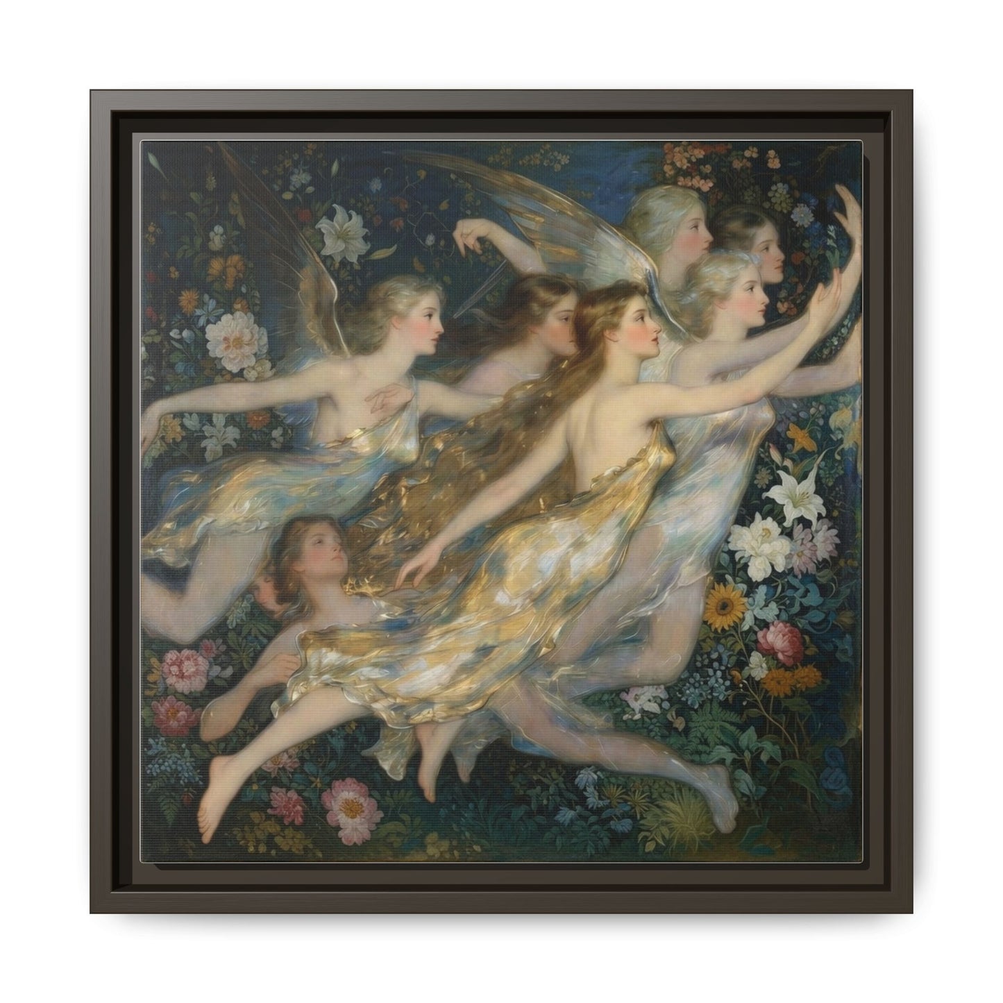 Framed Matte Canvas Wall Art — Vintage Fairies & Floral Painting
