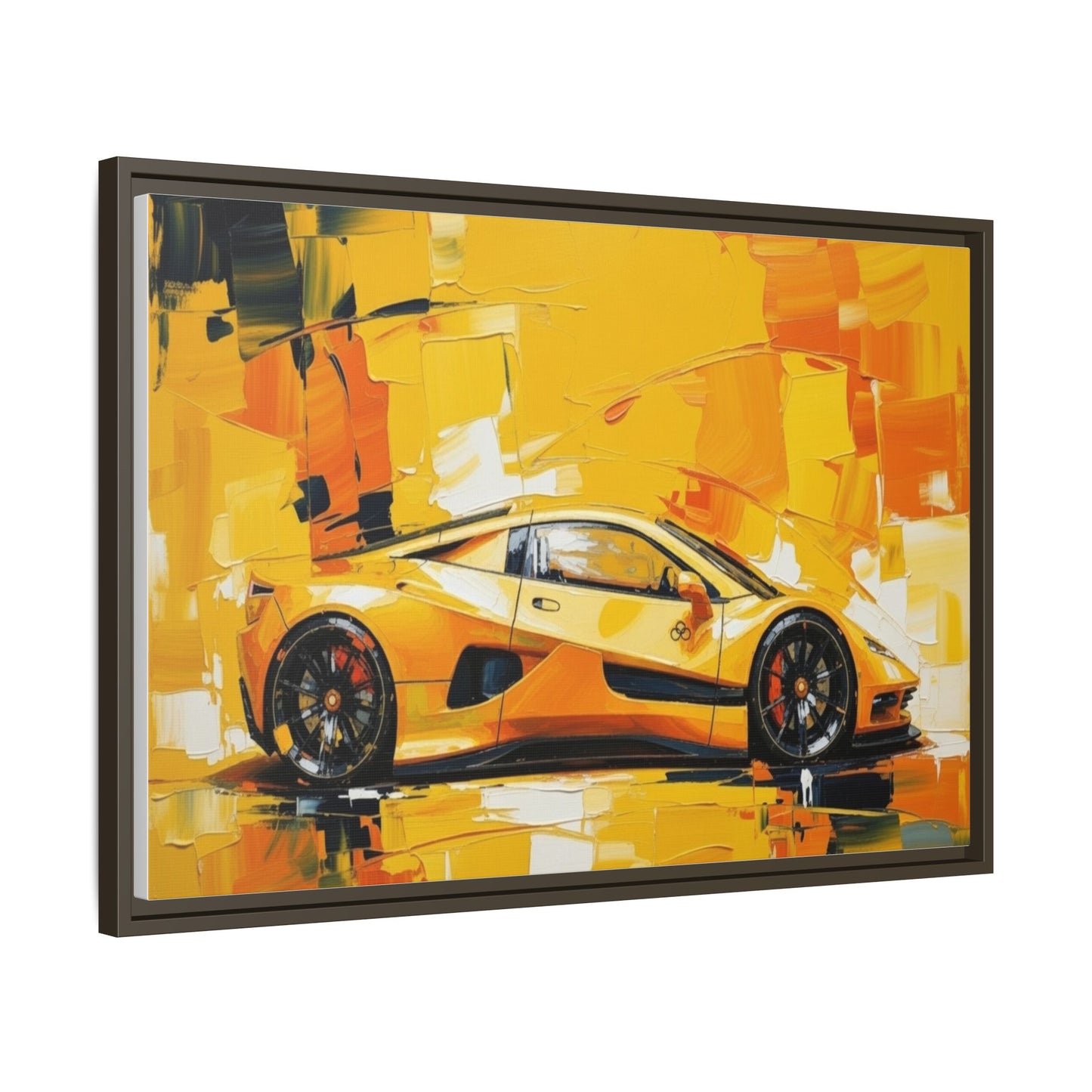 Yellow Sports Car Abstract Matte Canvas Framed Print