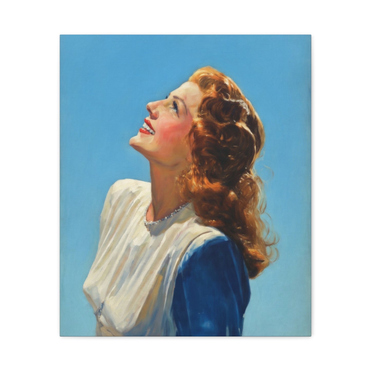 Vintage Rita Hayworth Portrait Matte Canvas Print — Woman Looking Up Wall Art