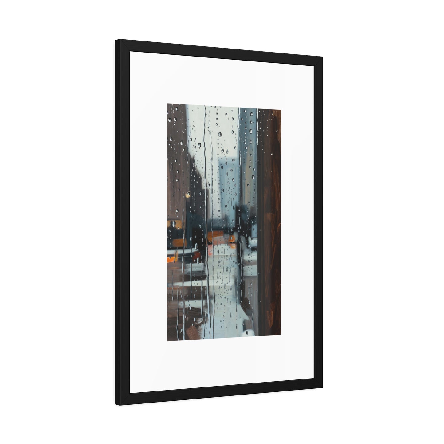 Framed Cityscape Poster — Rainy Window Urban Art Print