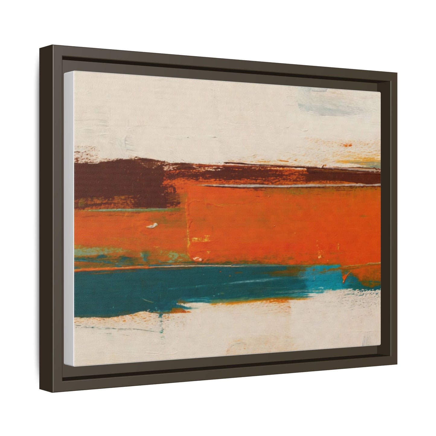 Abstract Horizon Matte Canvas Framed Print — Modern Orange Teal Wall Art