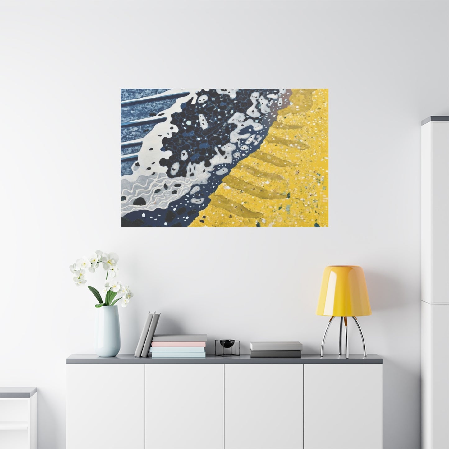 Abstract Blue & Yellow Fluid Art Canvas Print — Matte Stretched Wall Art