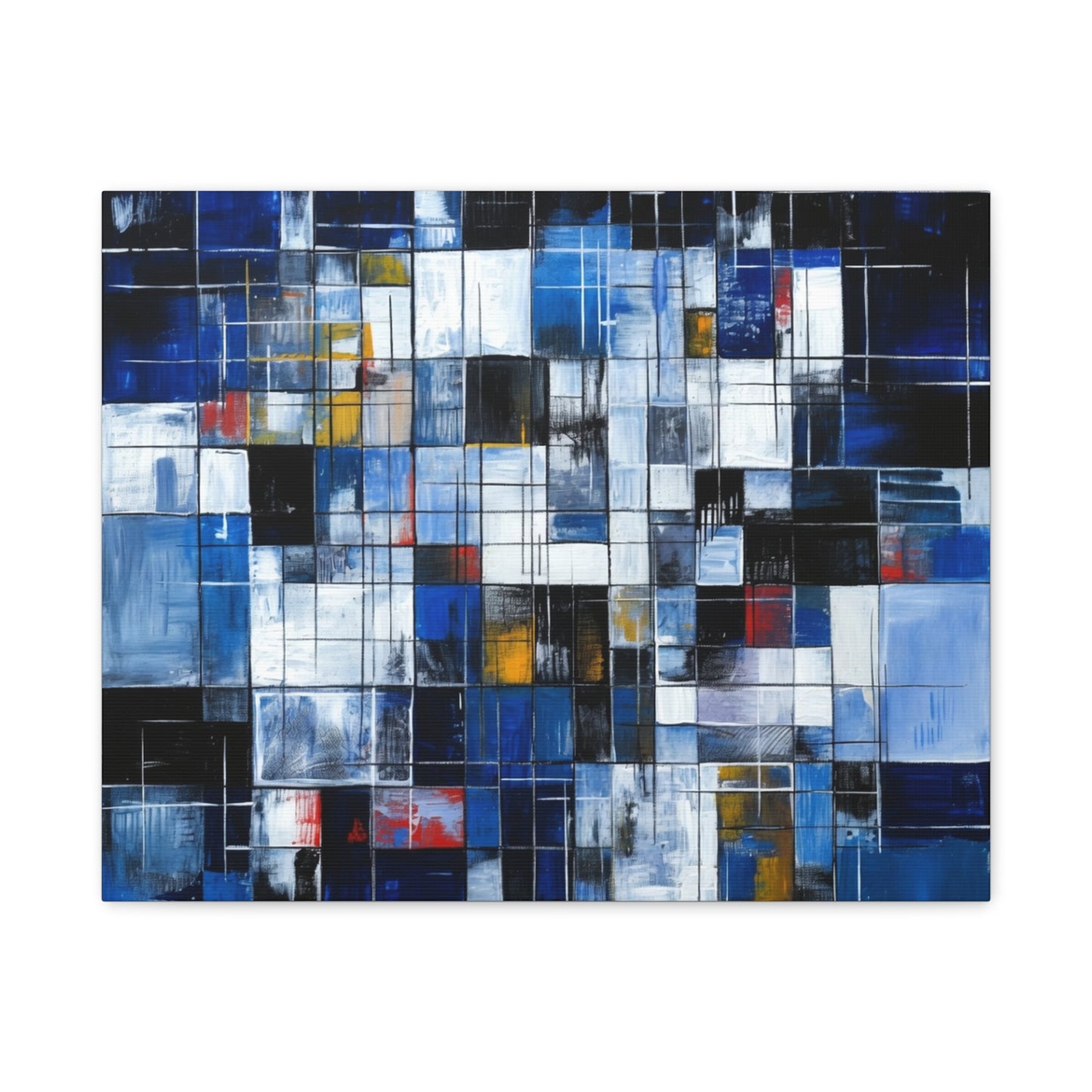 Abstract Blue Grid Matte Stretched Canvas Wall Art (1.25")