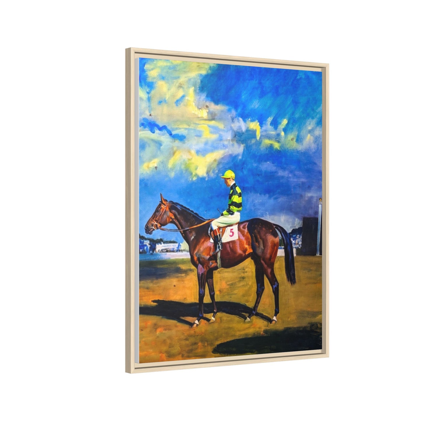 Framed Matte Canvas — Jockey on Racehorse Vintage Equestrian Wall Art
