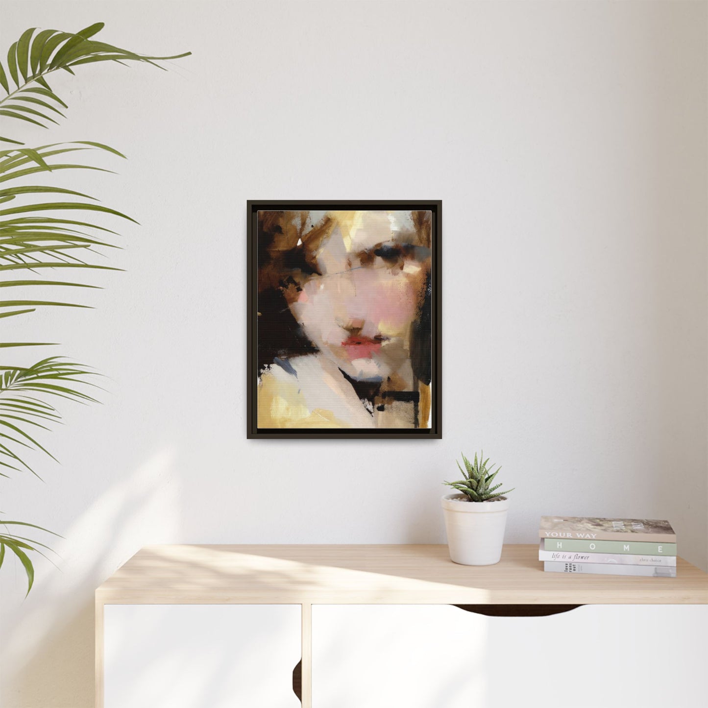 Abstract Portrait Matte Canvas Framed Print — Modern Feminine Wall Art