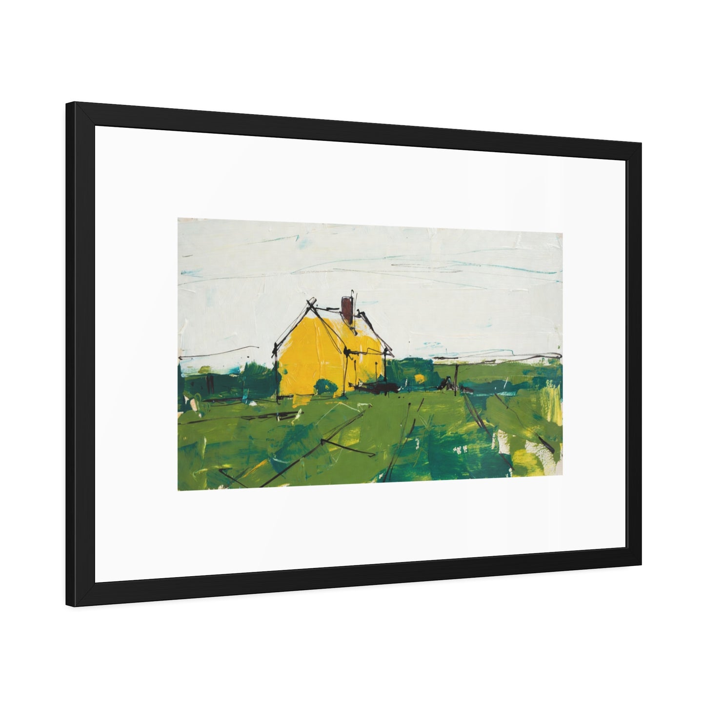 Framed Poster — Yellow Country House Landscape Art Print