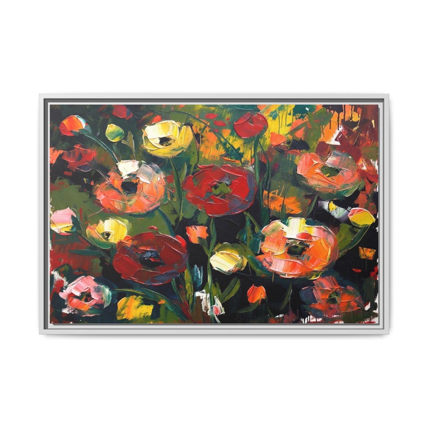 Framed Floral Canvas Print — Vibrant Abstract Poppies Wall Art