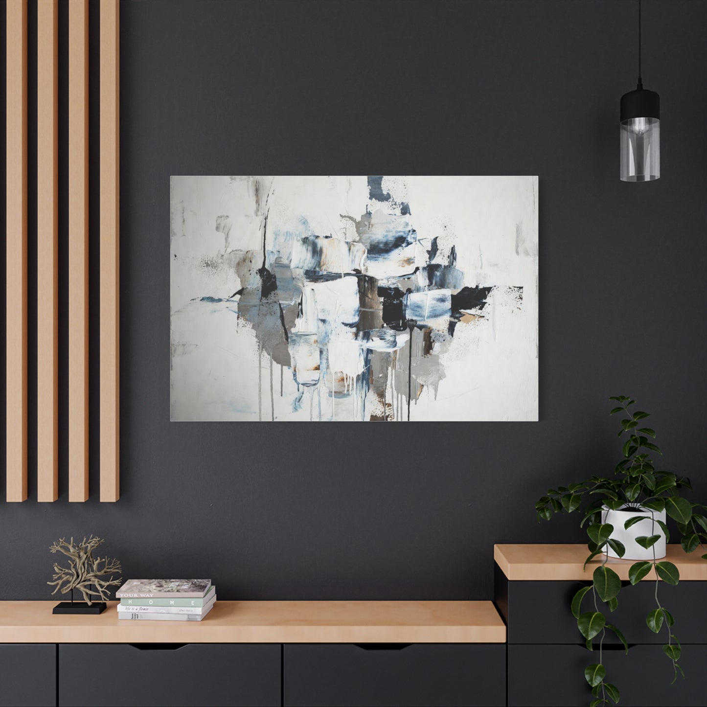 Abstract Blue & Gray Canvas Wall Art — Stretched Matte Canvas