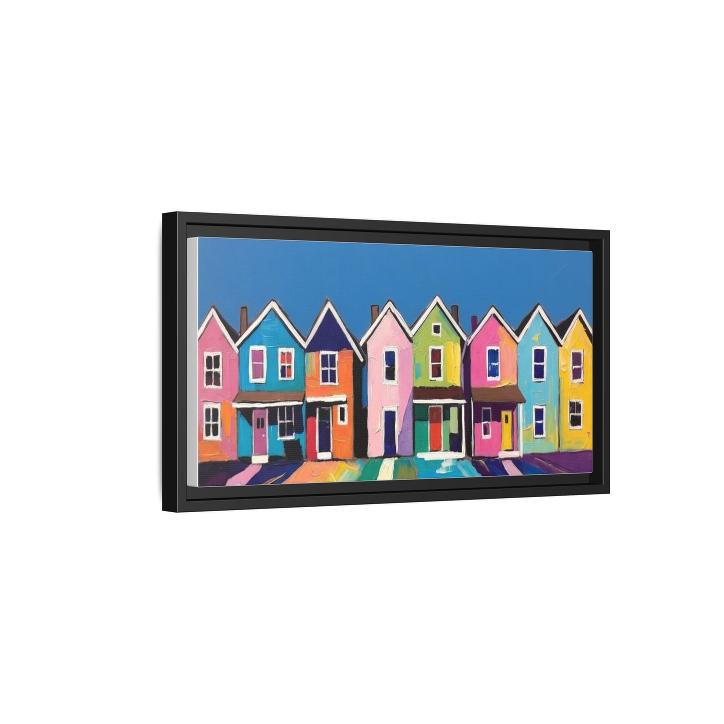 Colorful Beach Houses Matte Canvas Framed Wall Art